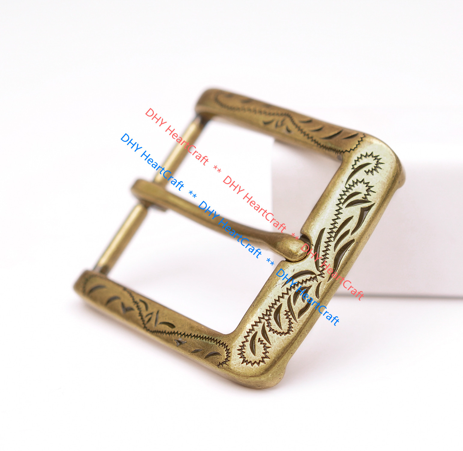 Flower Engraved Antique Brass Prong Pin Buckle Men Leather Belt Buckle 40mm