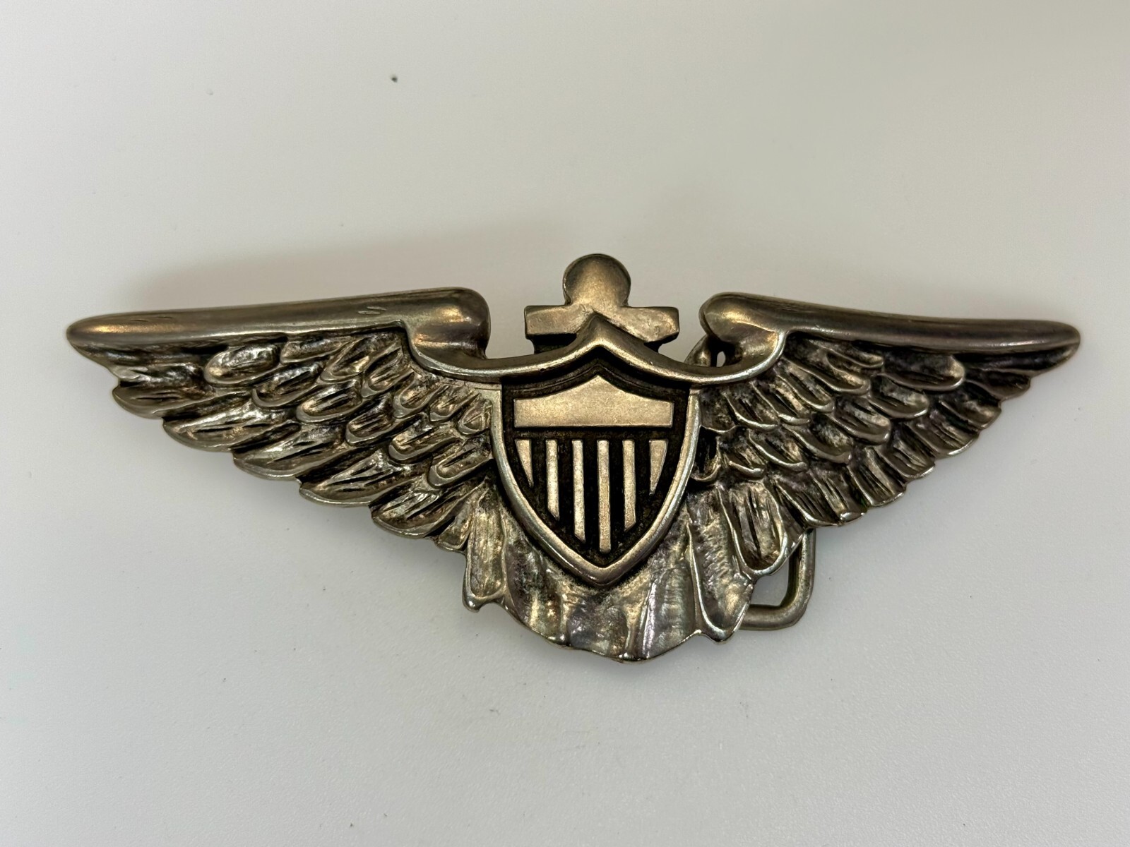 Large Military US Army Air Force? Aviator Badge Pilot Wings Shield Belt Buckle