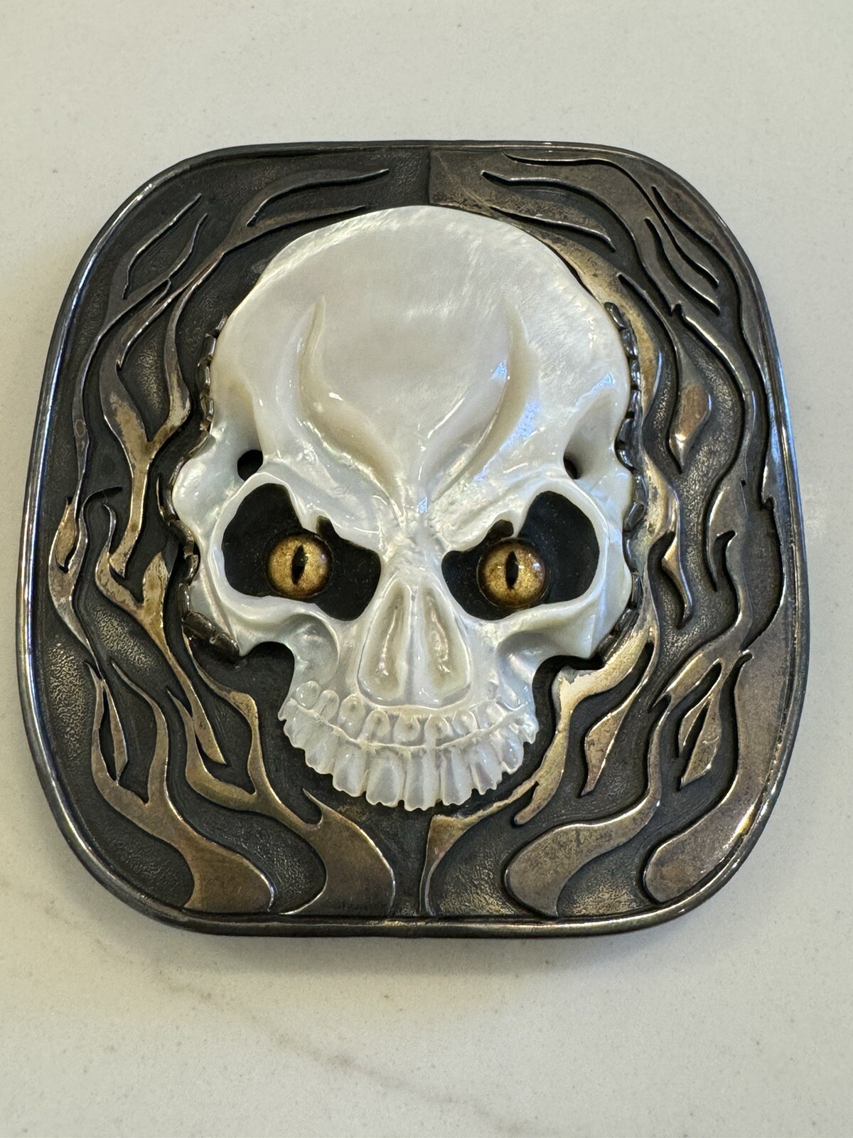 John Winston for J.W. Cooper Sterling Silver Skull Buckle w/ Pearl Skull(1of1)