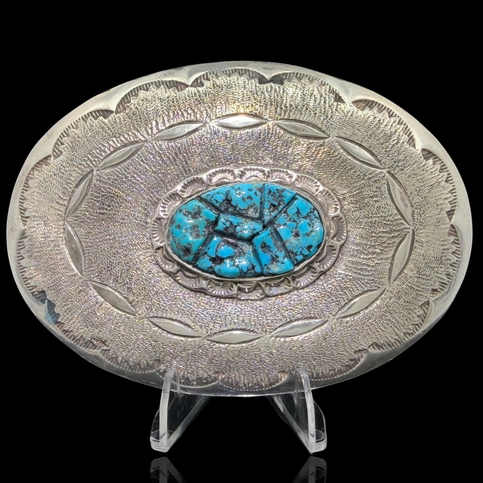 Estate Native Nicholas & Theresa Leeleka Zuni sterling turq concho belt buckle