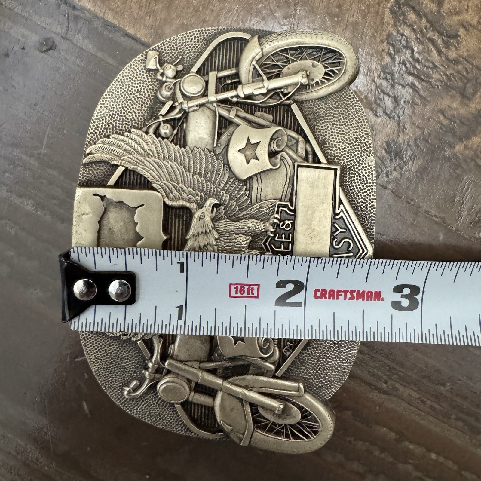 Award Design Medals Vintage Solid Brass Biker Belt Buckle Eagle Motorcycle USA