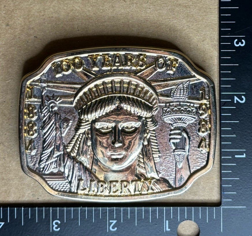 Vintage 1886-1986 100 Years Statue Of Liberty Two Tone Belt Buckle w/ COA