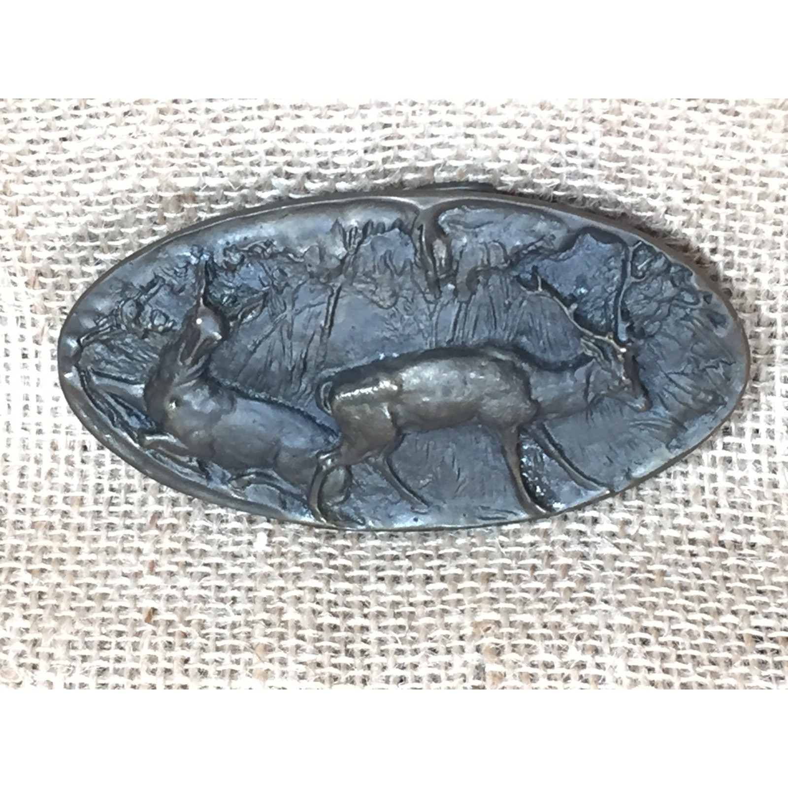 Vintage 1975 Al Dez Denver Deer Belt Buckle Bronze Tone Oval Wildlife Western