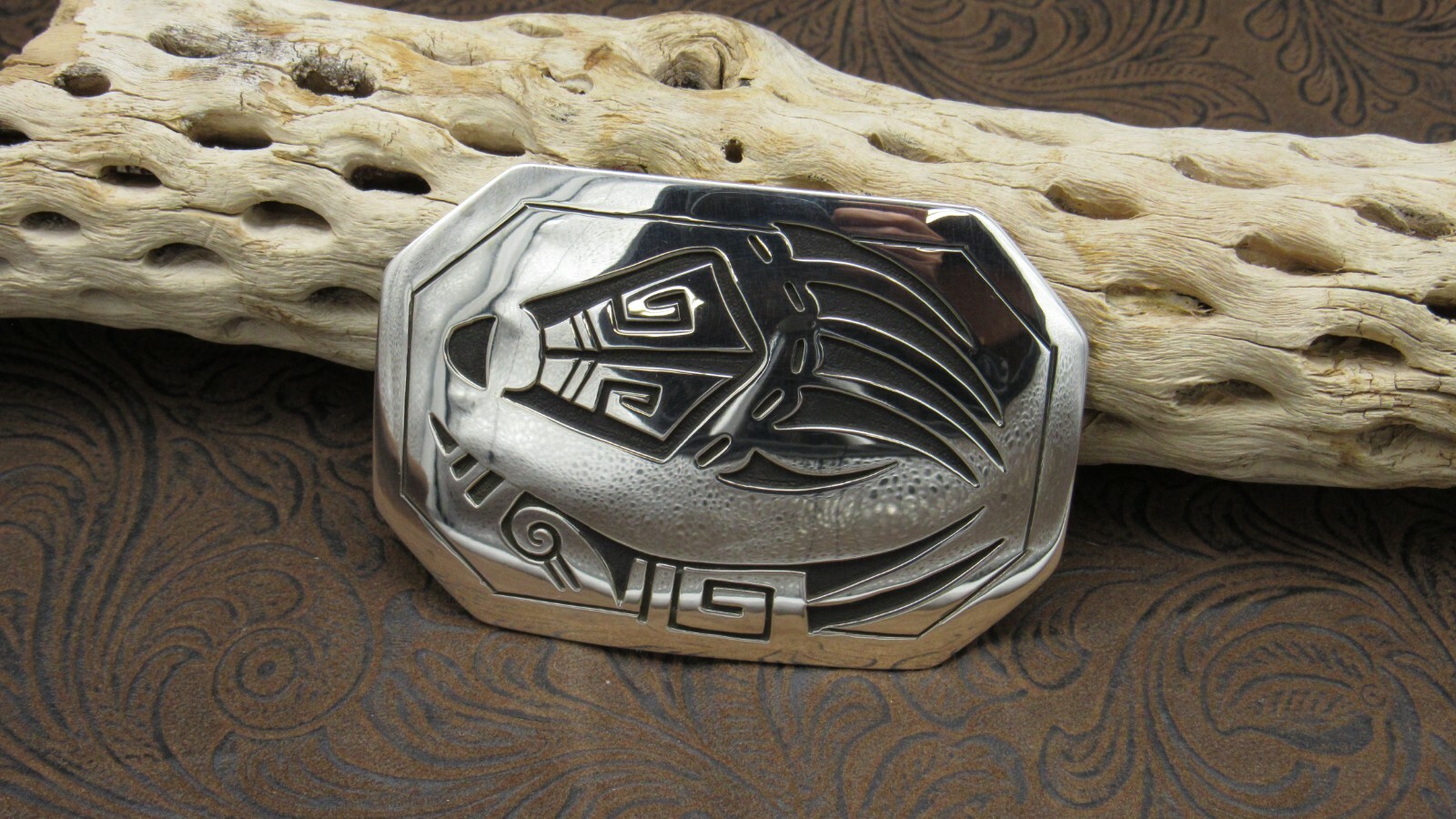 Overlay Bear Claw Design Belt Buckle Sterling Silver+