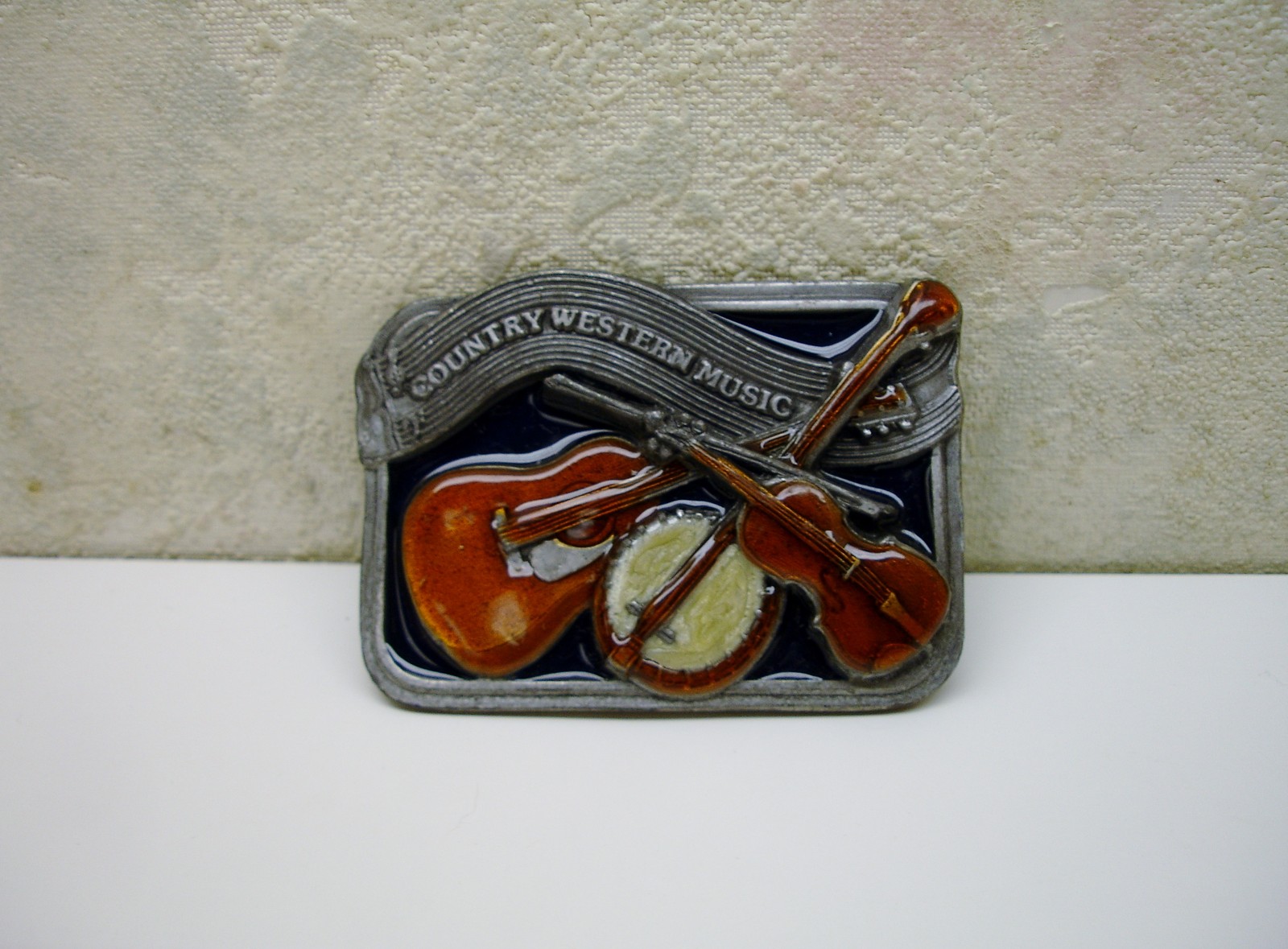 Vintage 1984 Bergamot Brass Works Country Music Belt Buckle Two Guitars VgC