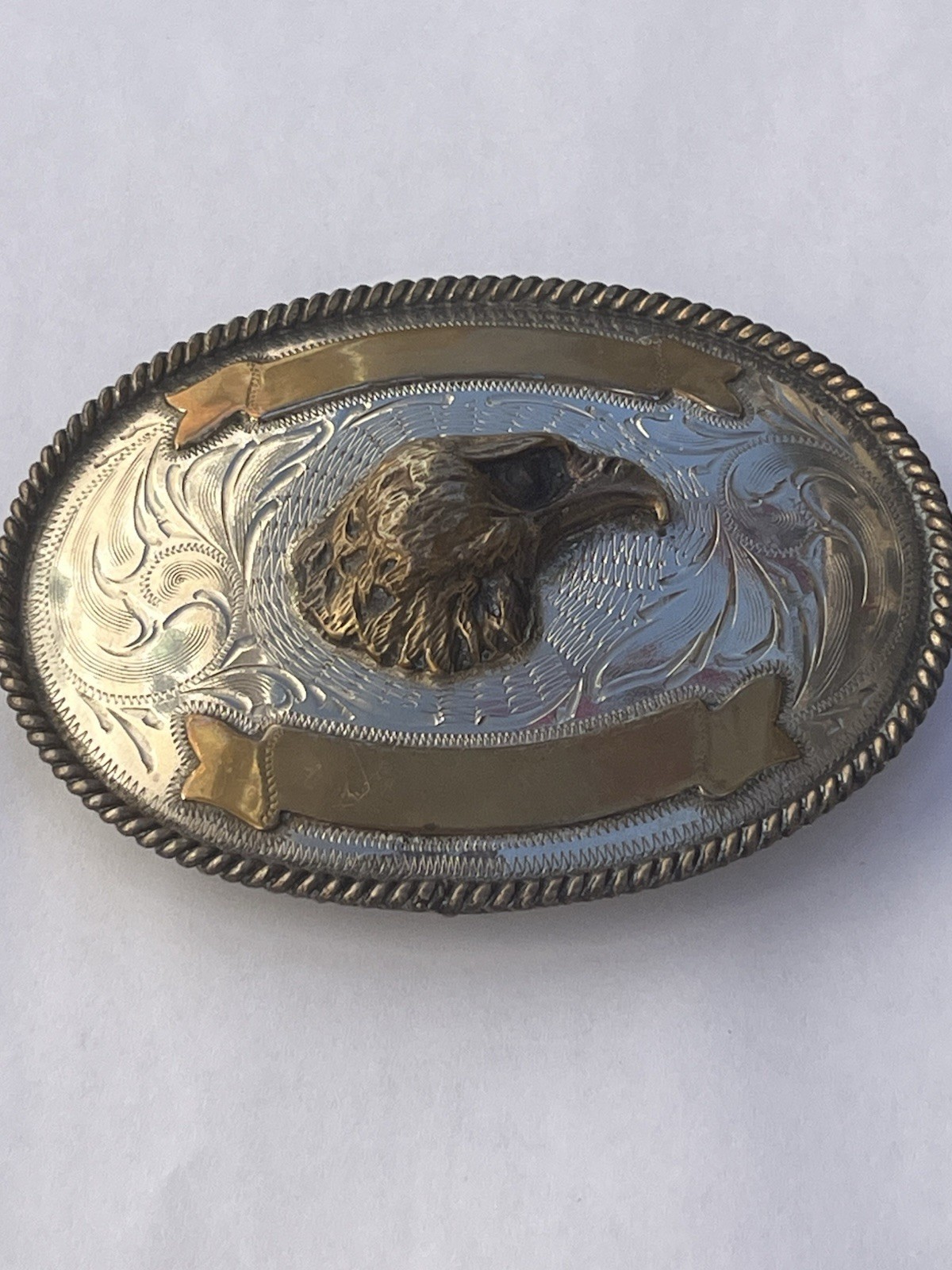 Huge Mexico Alpaca Silver Eagle Head Buckle Belt Vintage 4.25&Prime; Long 96 grams