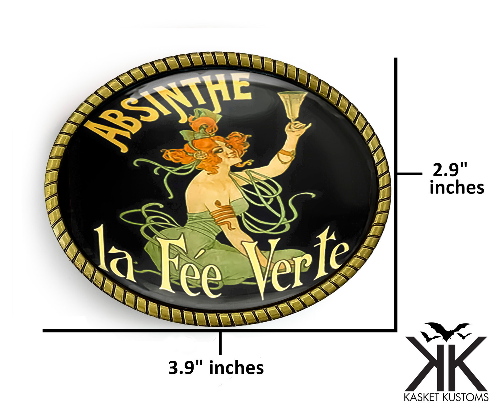 Absinthe Belt Buckle – Victorian Vintage Poster Art Handmade Oval Buckle – 276