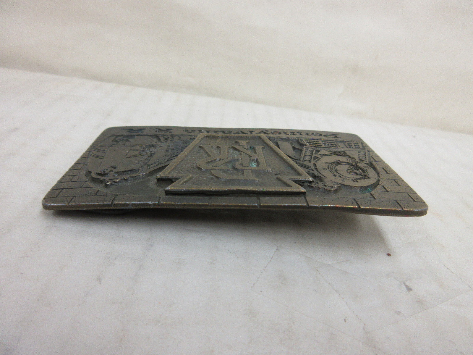 1970s Davos Pennsylvania Railroad Locomotive & Train Brass Fashion Belt Buckle