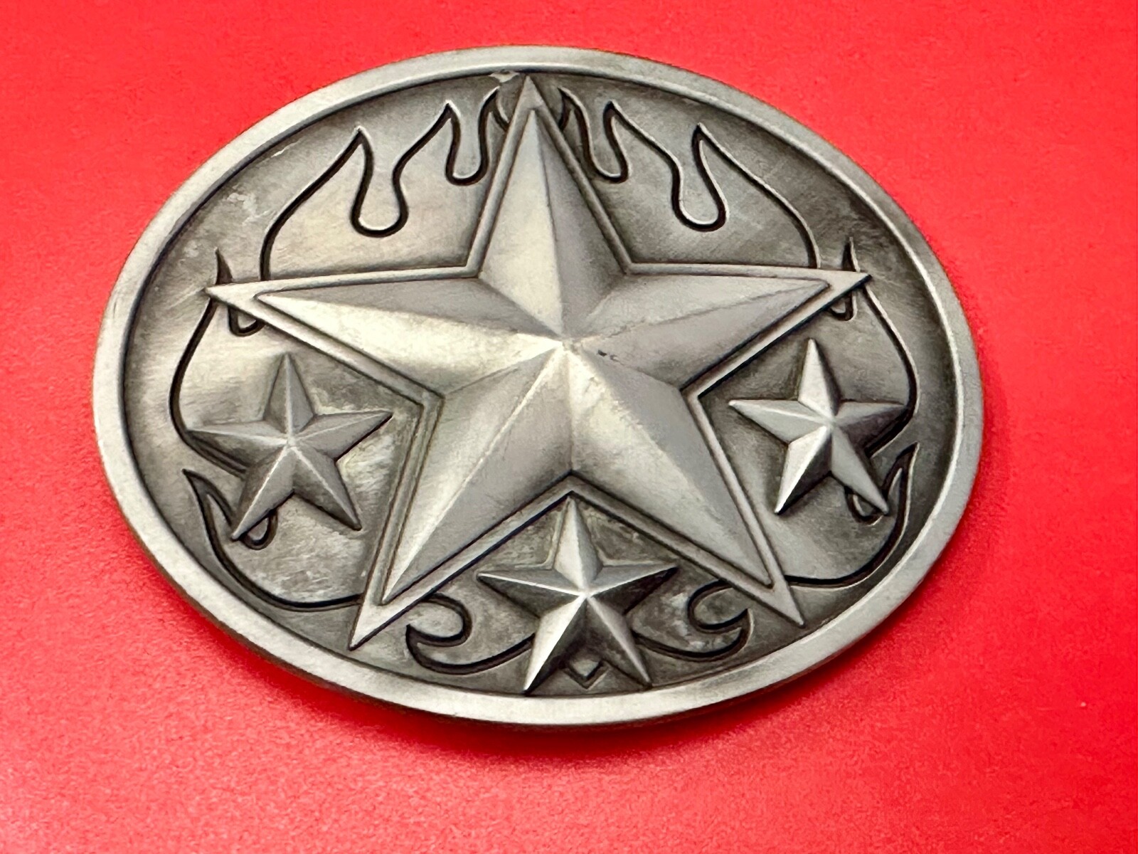 3D Nautical Celtic Star In Flames – Silver Tone Oval 4&Prime; Wide Vintage Belt Buckle