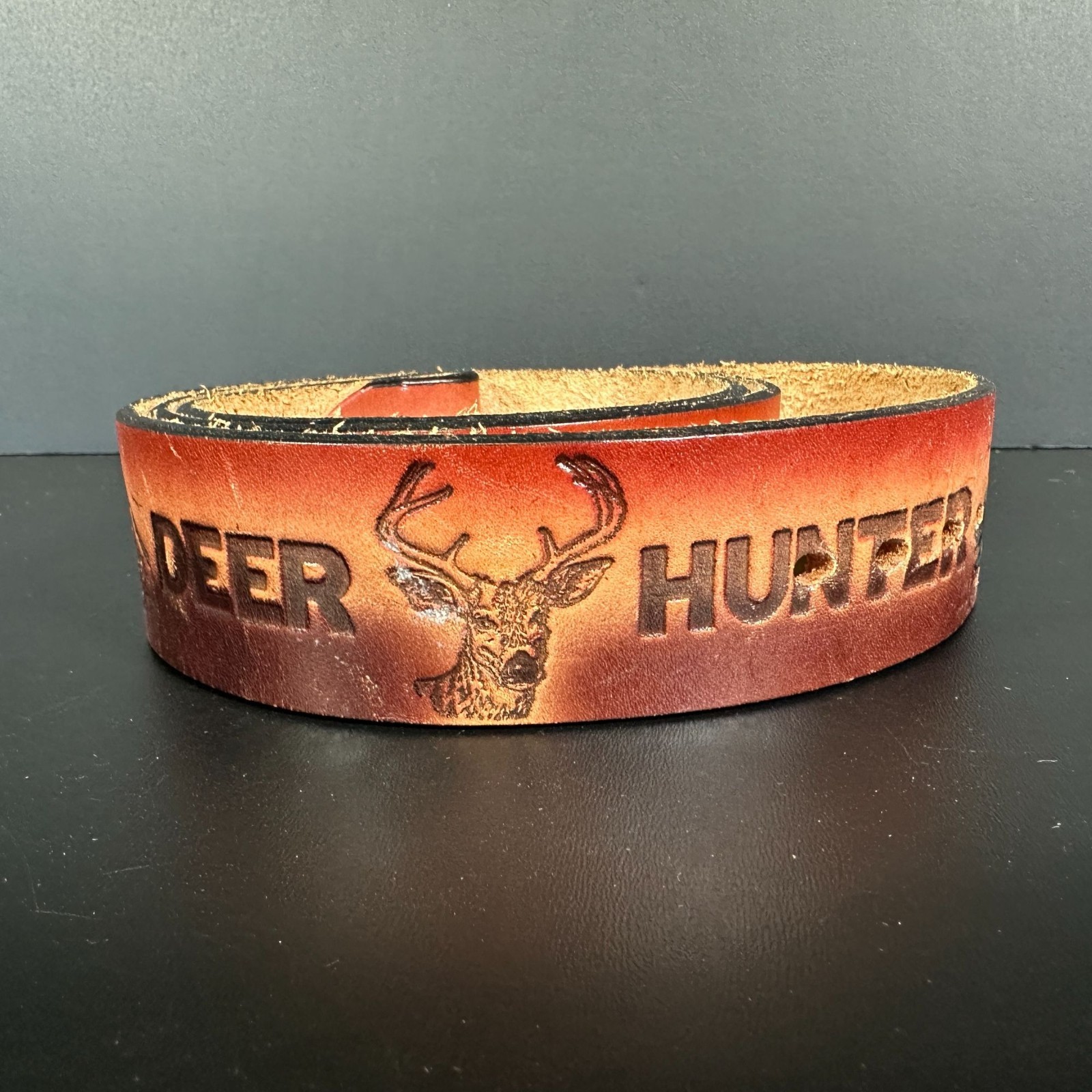 Vintage Hand Tooled Leather Belt Deer Hunter Buck Scene Personalized Joe Western