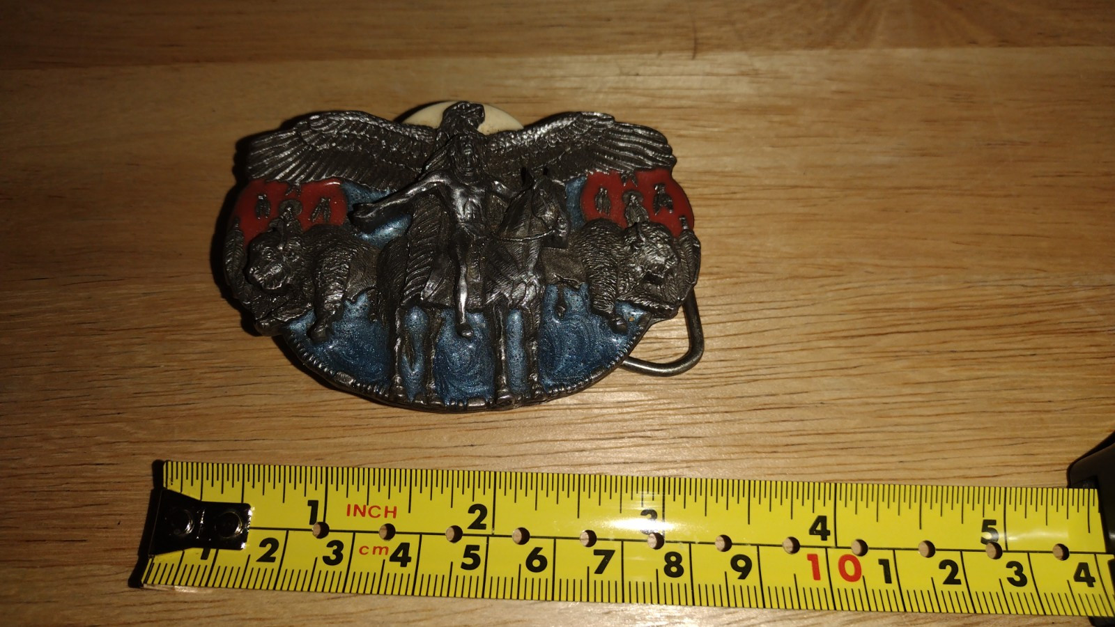Belt buckle 3-D eagle Indian chief buffalo color 1988 by Siskiyou unused