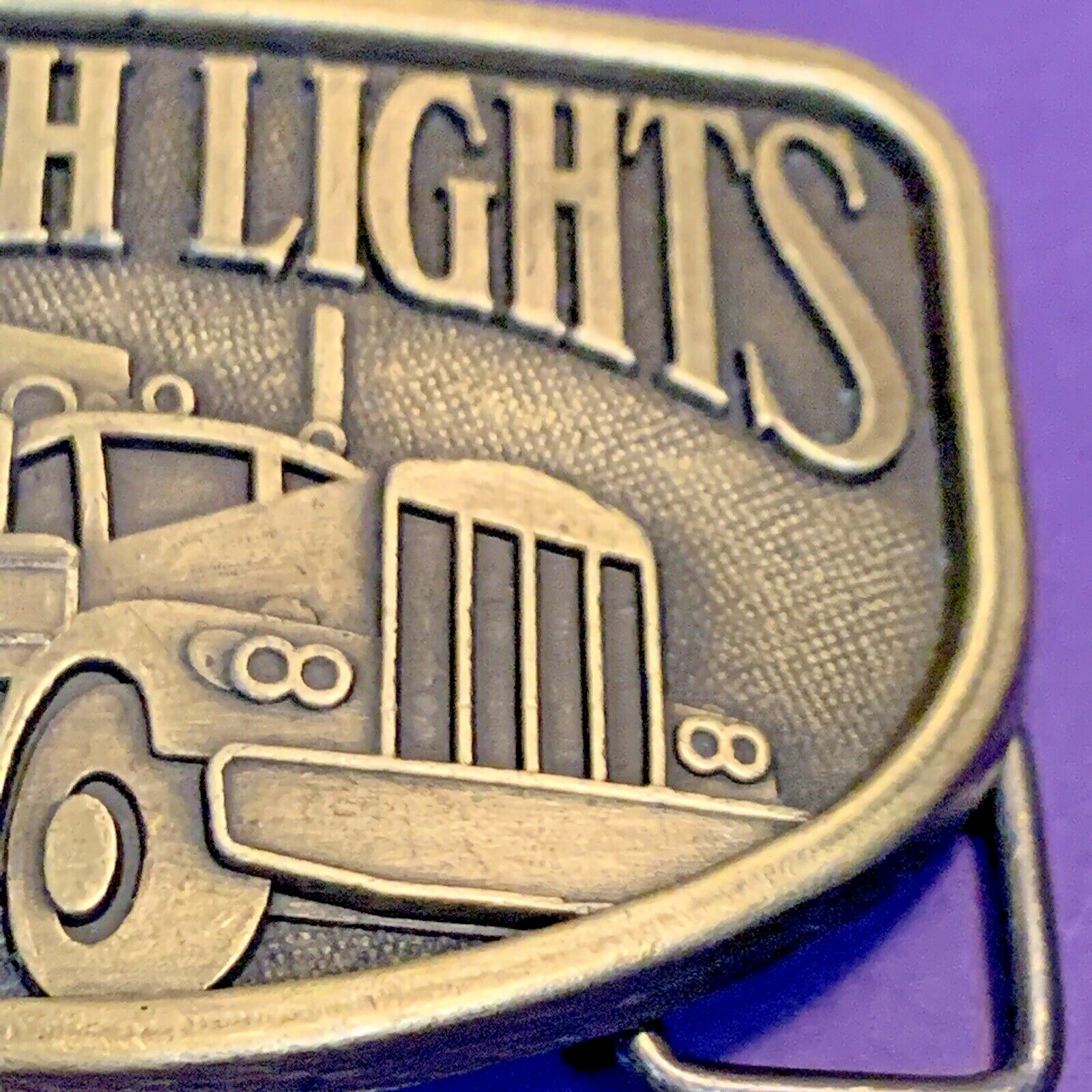 VINTAGE 1970s RALEIGH LIGHTS Metal Belt Buckle Tobacco Cigarette Ad SEMI TRUCK