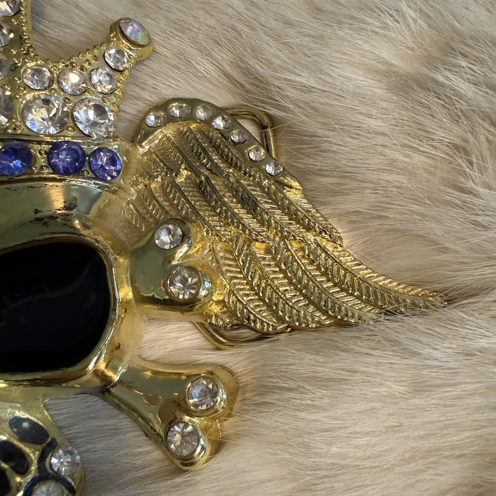 Bling Goldtone Covered Skull Belt Buckle in Clear & Purple Rhinestones