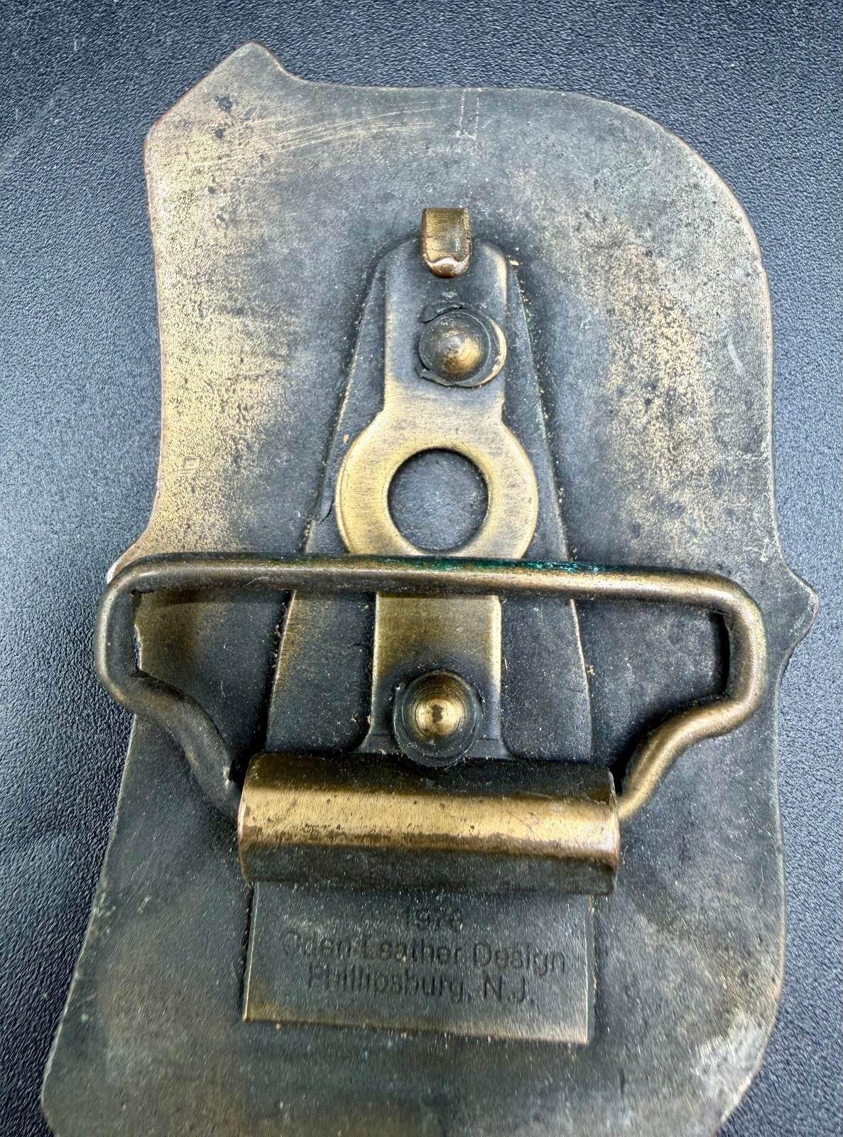 Vintage 1976 Oden Leather Design Brass CB Operator Belt Buckle Trucker Western