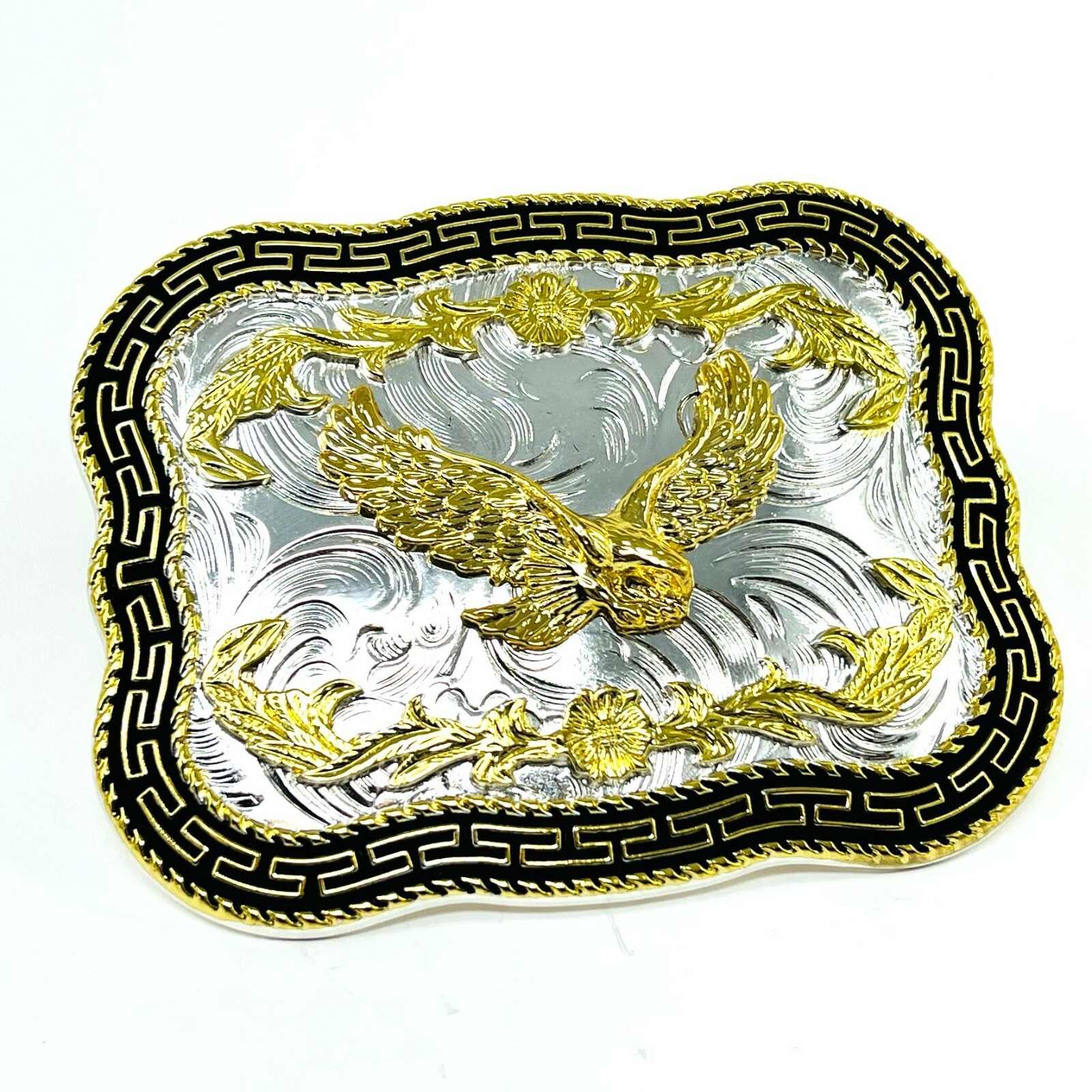 flying american eagle belt buckle pewter in silver black and gold 4×3 inches