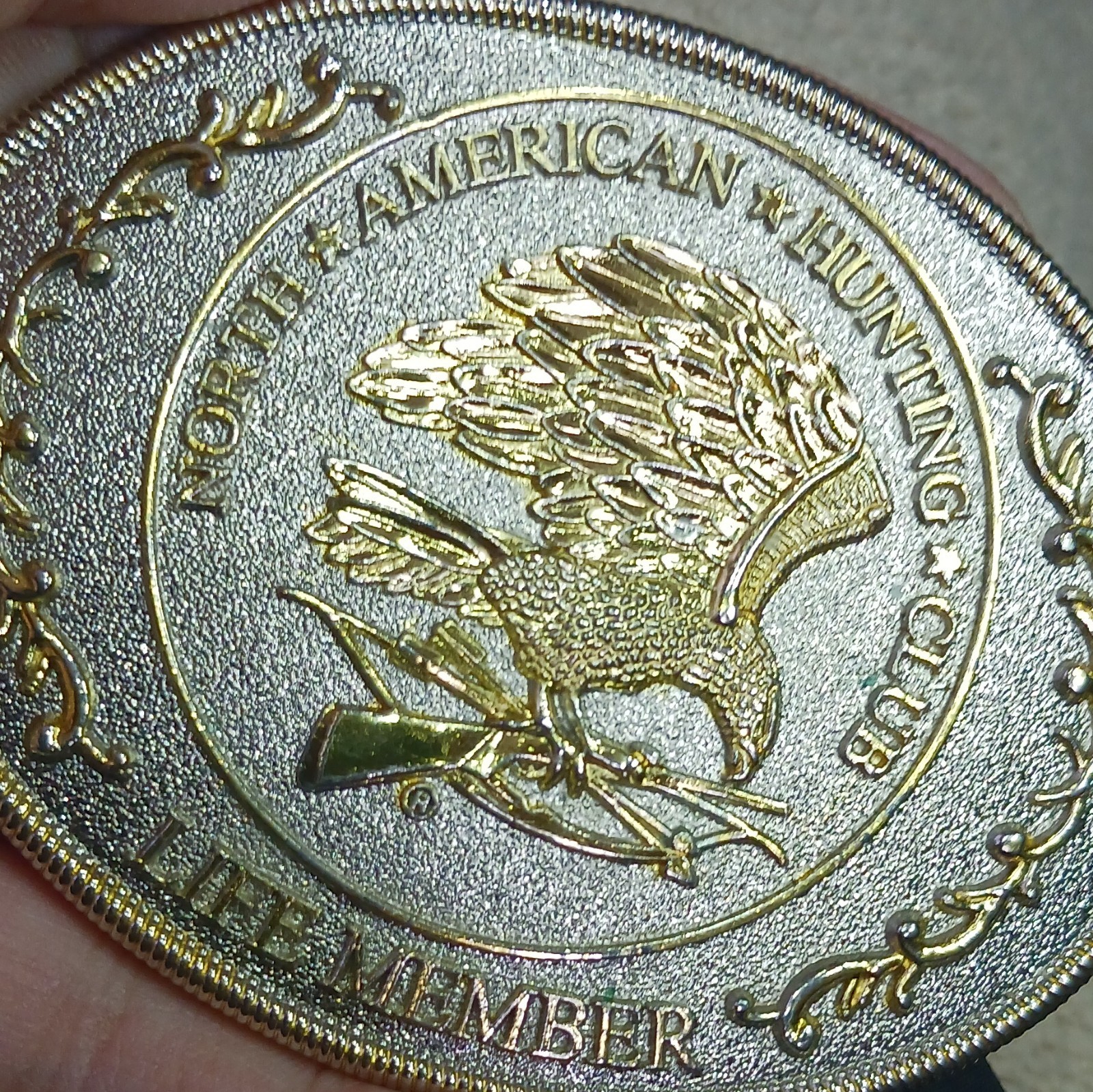 North American Hunting Club Silver Gold Oval Western Belt Buckle Antique Finish