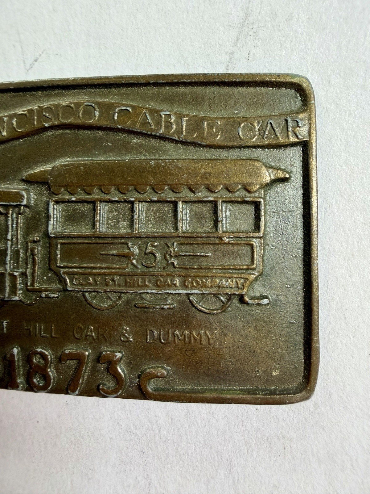 Vintage Brass Belt Buckle San Francisco Cable Car Clay St Hill Car & Dummy 1873
