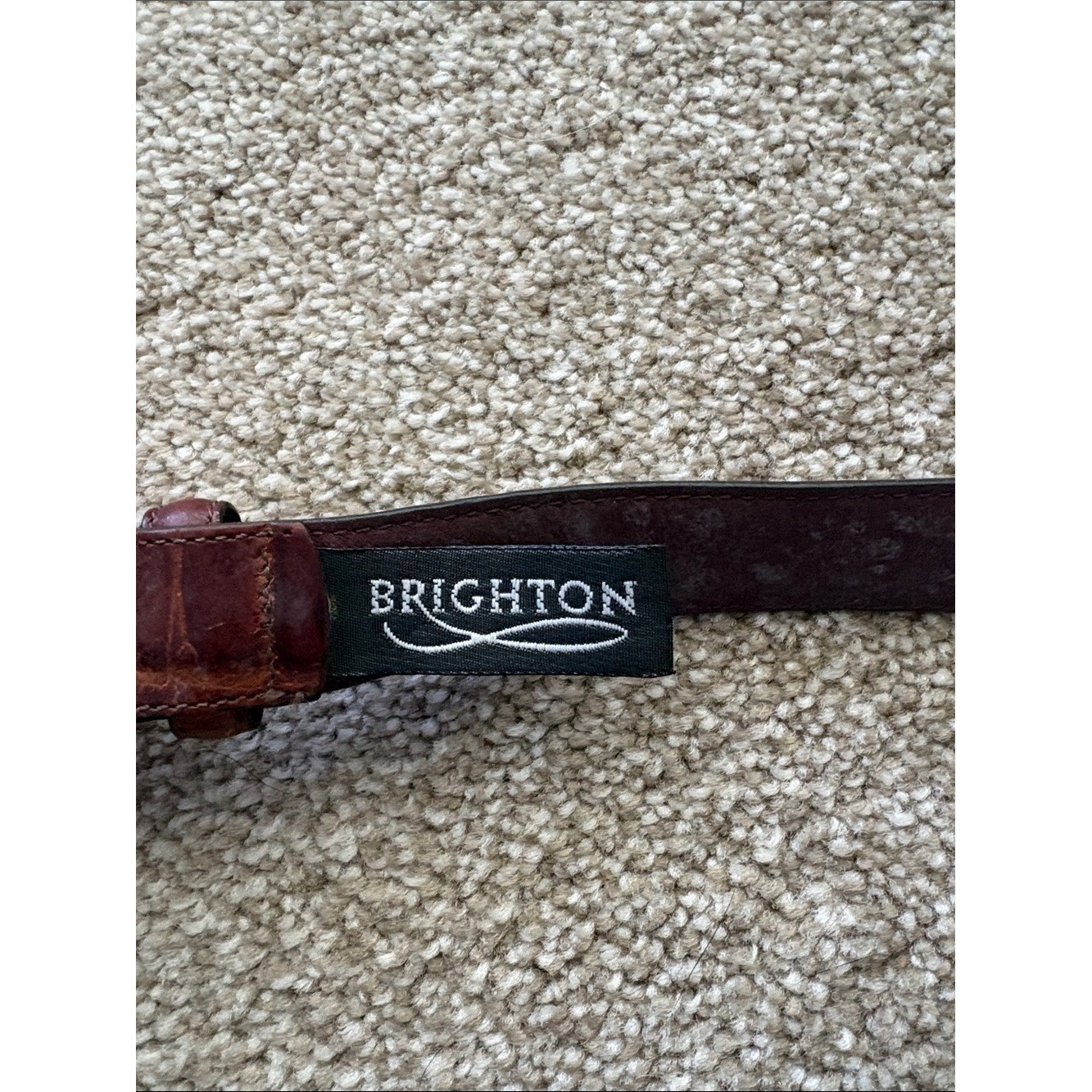 Vintage Brighton Brown Faux Croc Leather Textured Belt Gold Buckle Size 38 USA