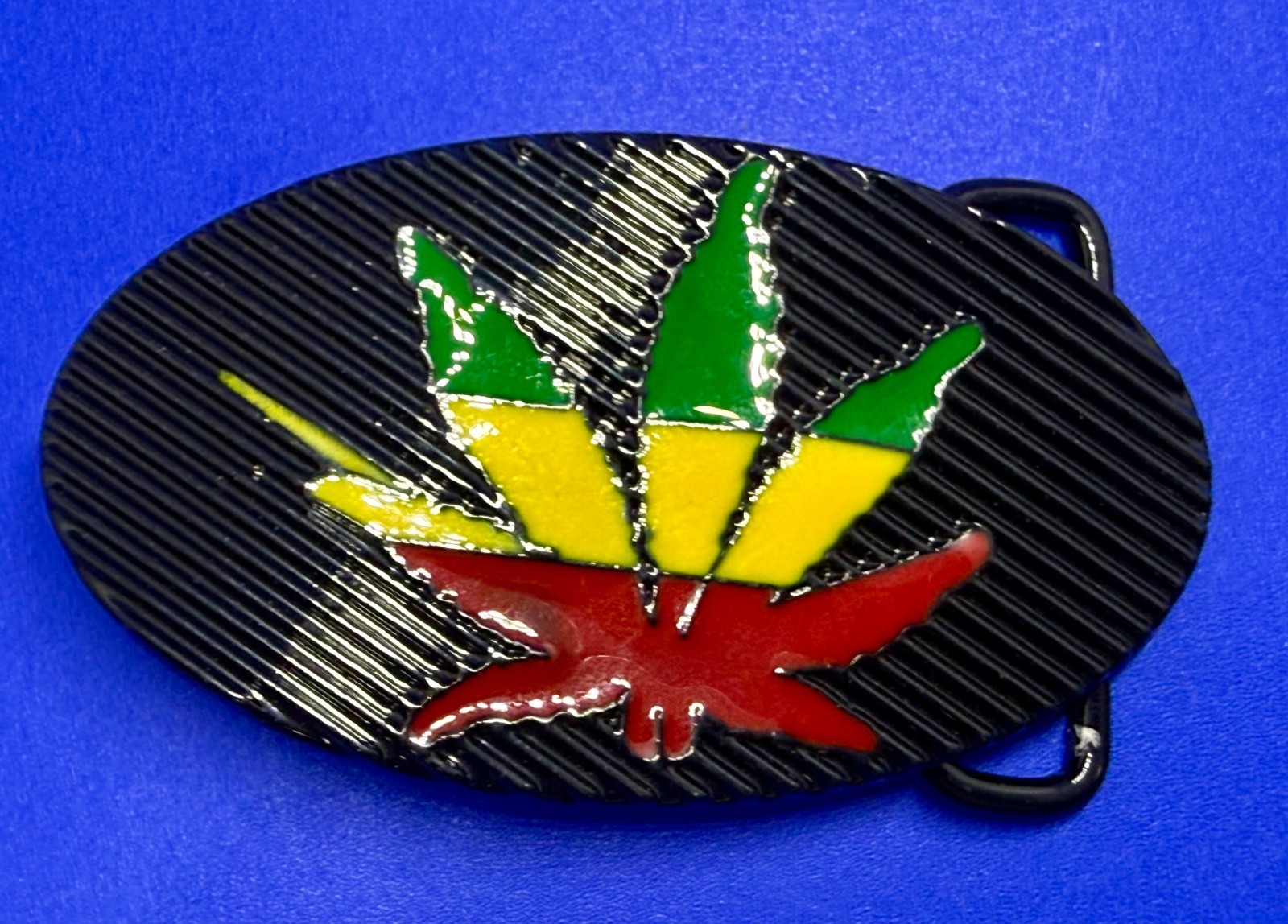 Marijuana Cannabis Pot Leaf Weed Enameled Rasta Belt Buckle New in open Box