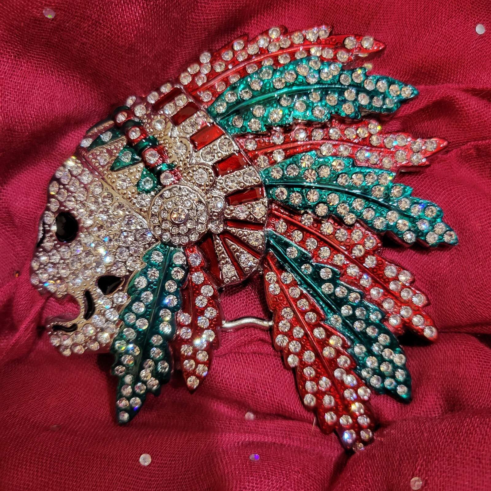 Indian Chief Head Skull Belt Buckle Western Cowboy Shiny multicolored rhinesto