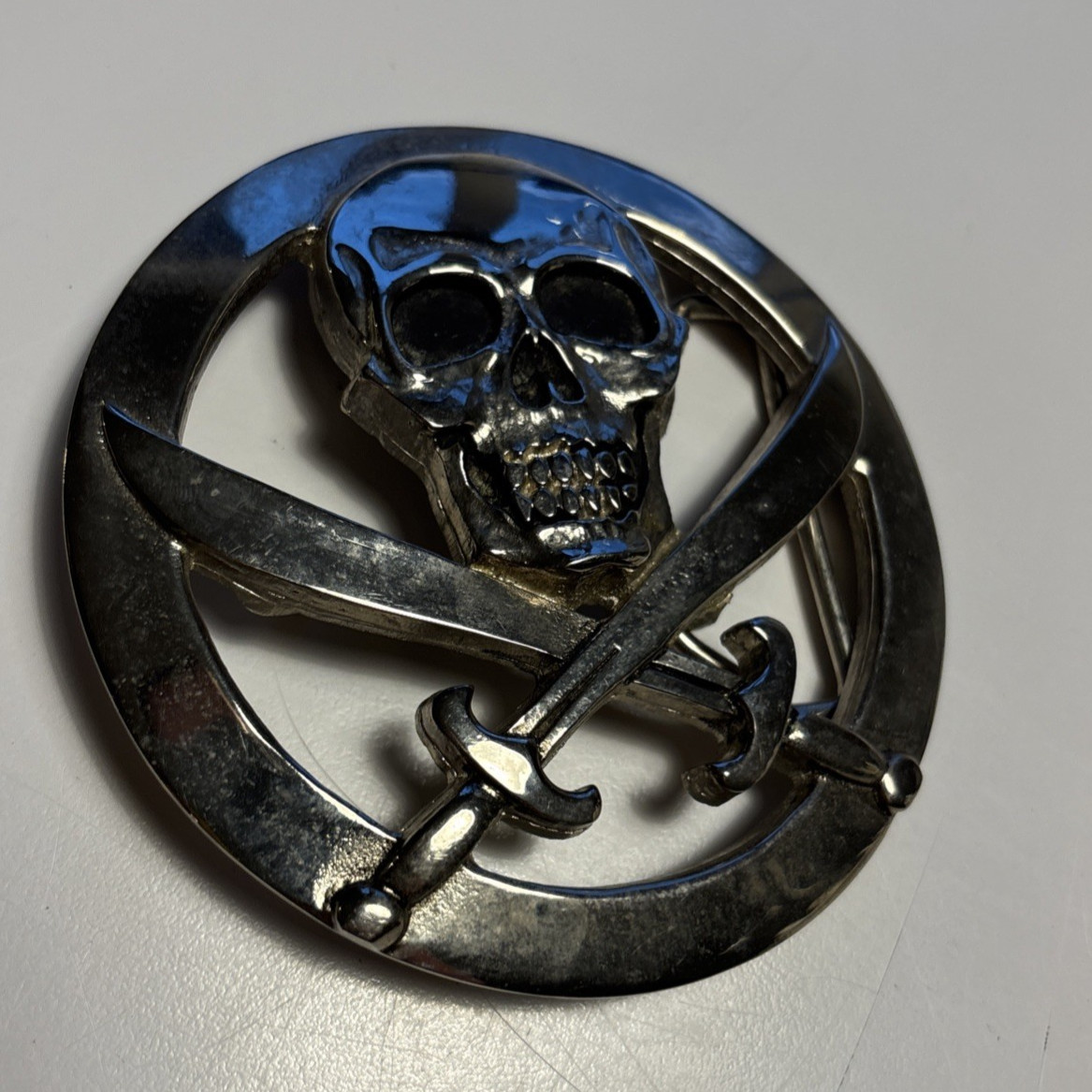 Silver Star Skull and Swords Pirate Belt Buckle Biker Heavy Metal Gothic USA