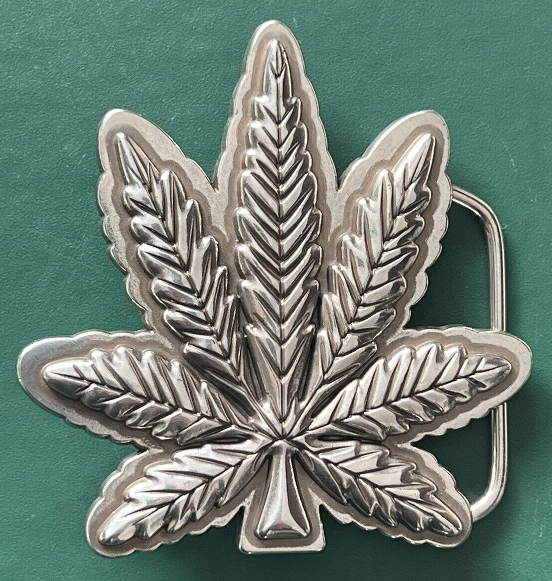 Marijuana Pot Leaf Belt Buckle Silver tone