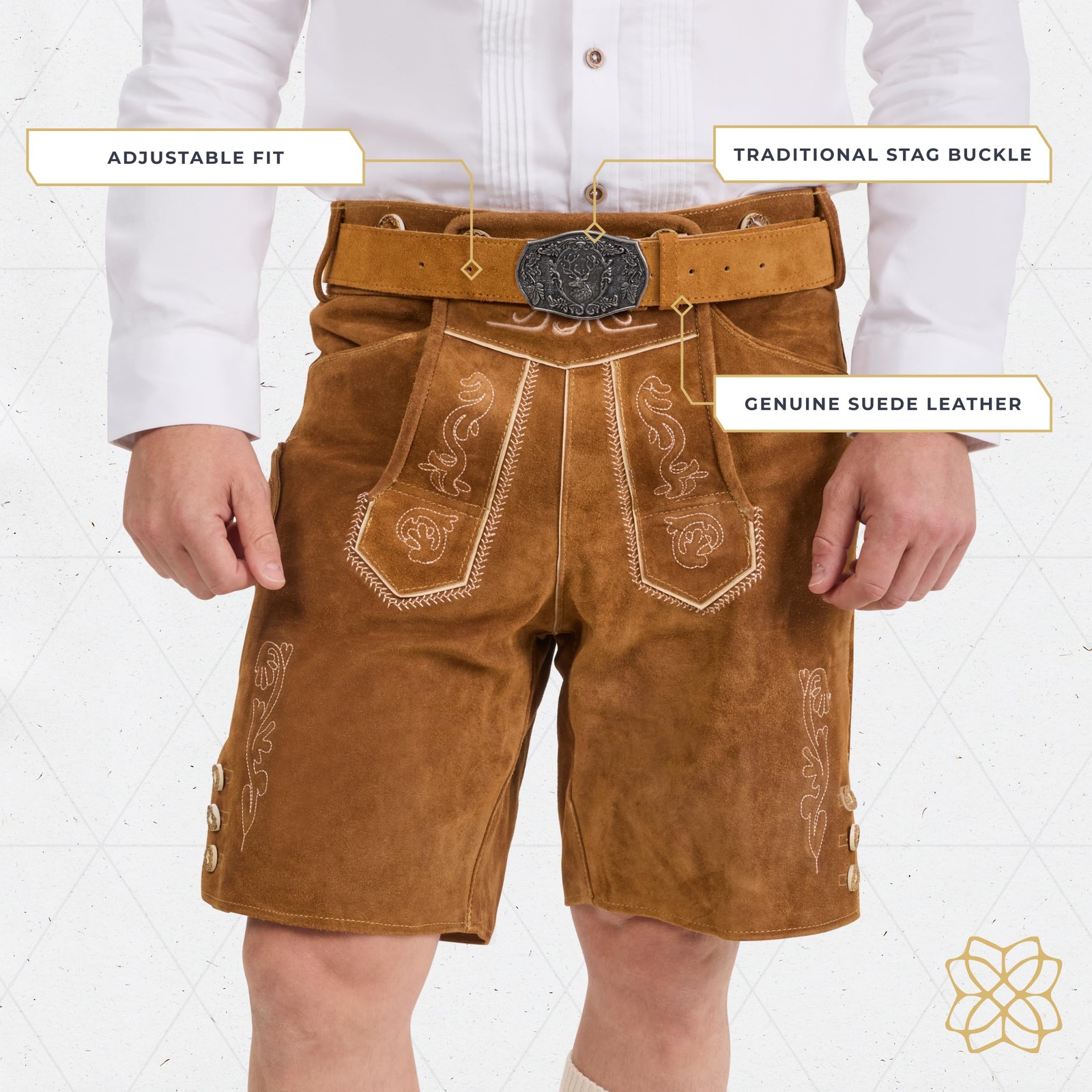 BAVARIA TRACHTEN Lederhosen Belt for Men Genuine Suede Large, Light Brown