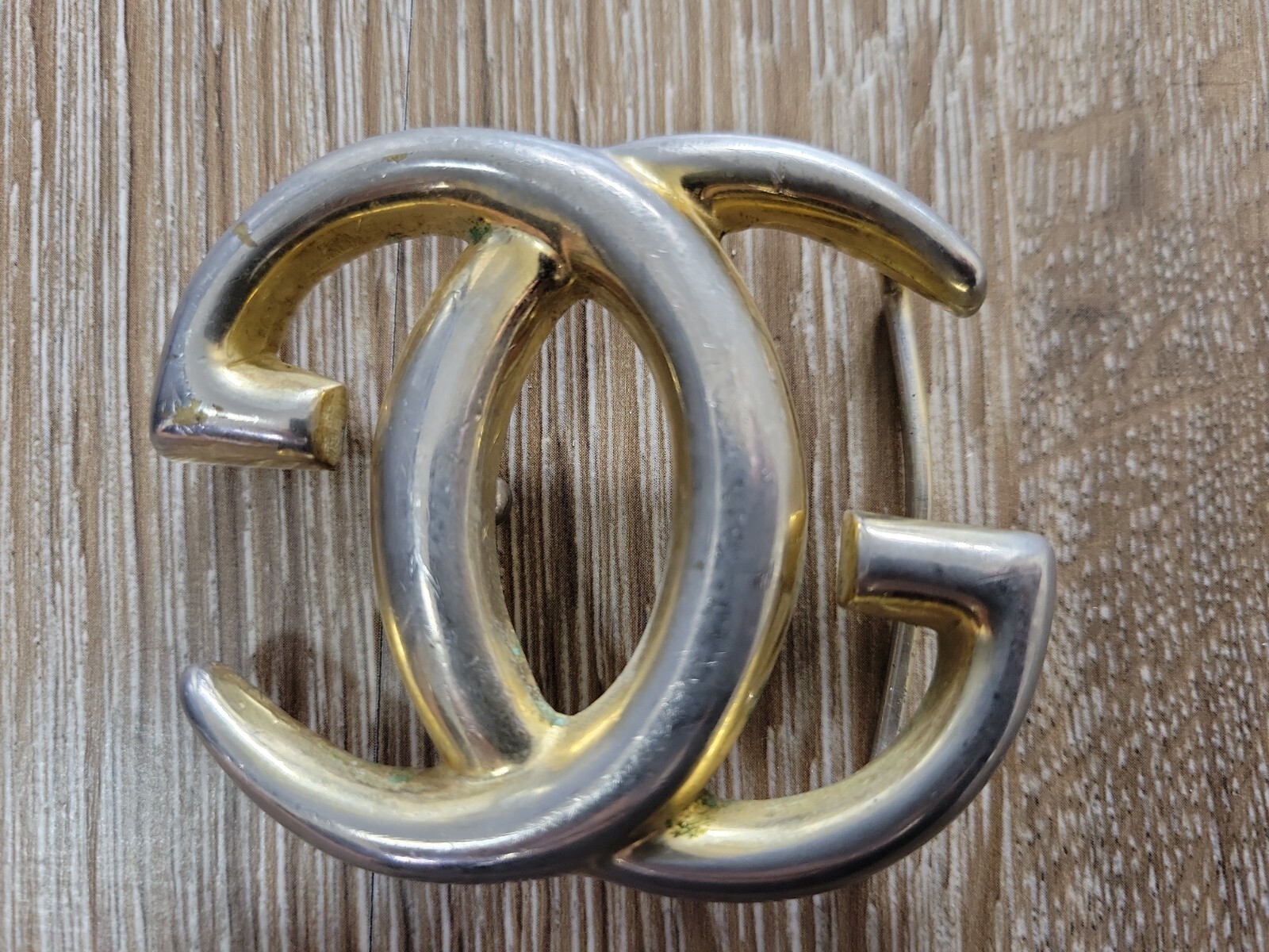 Vintage Authentic Gucci Double GG Large Gold Tone Buckle Only 2.5&Prime; x 2&Prime; Italy