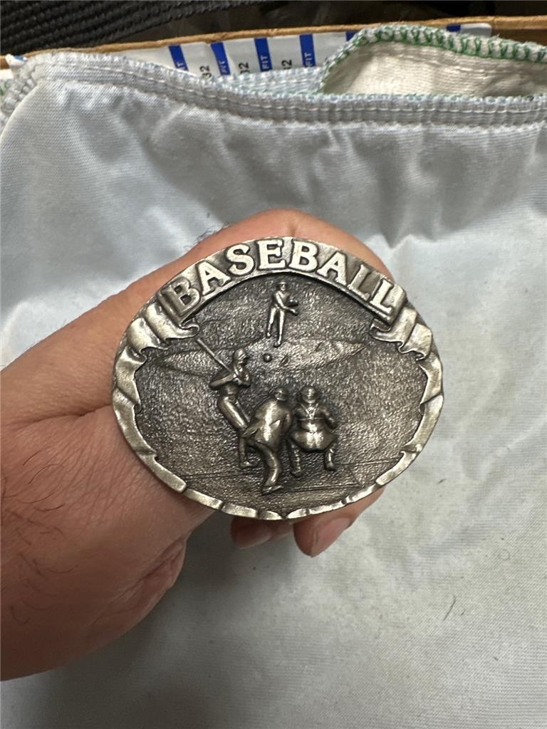 Three Vintage Baseball Belt Buckles by Bergamot Brassworks