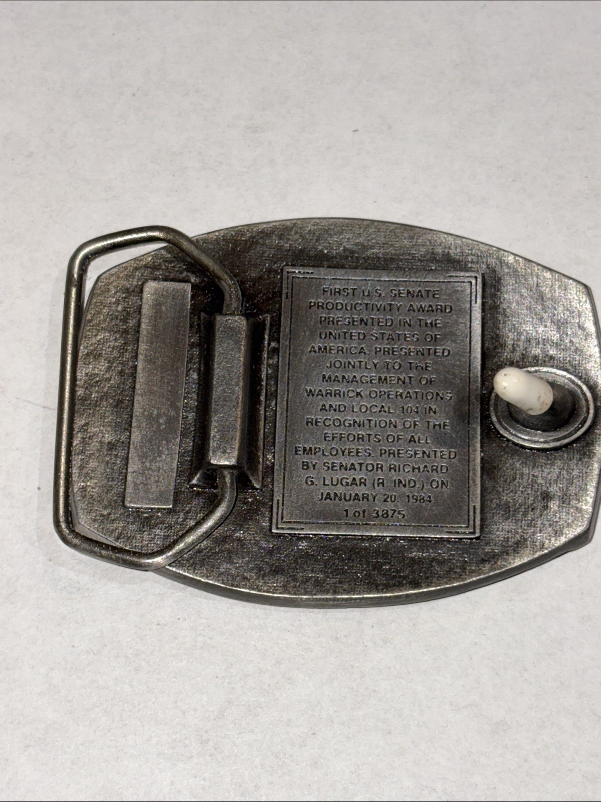 Belt Buckle – Aluminum Company of America, Warrick Operations, 1983, US Senate P