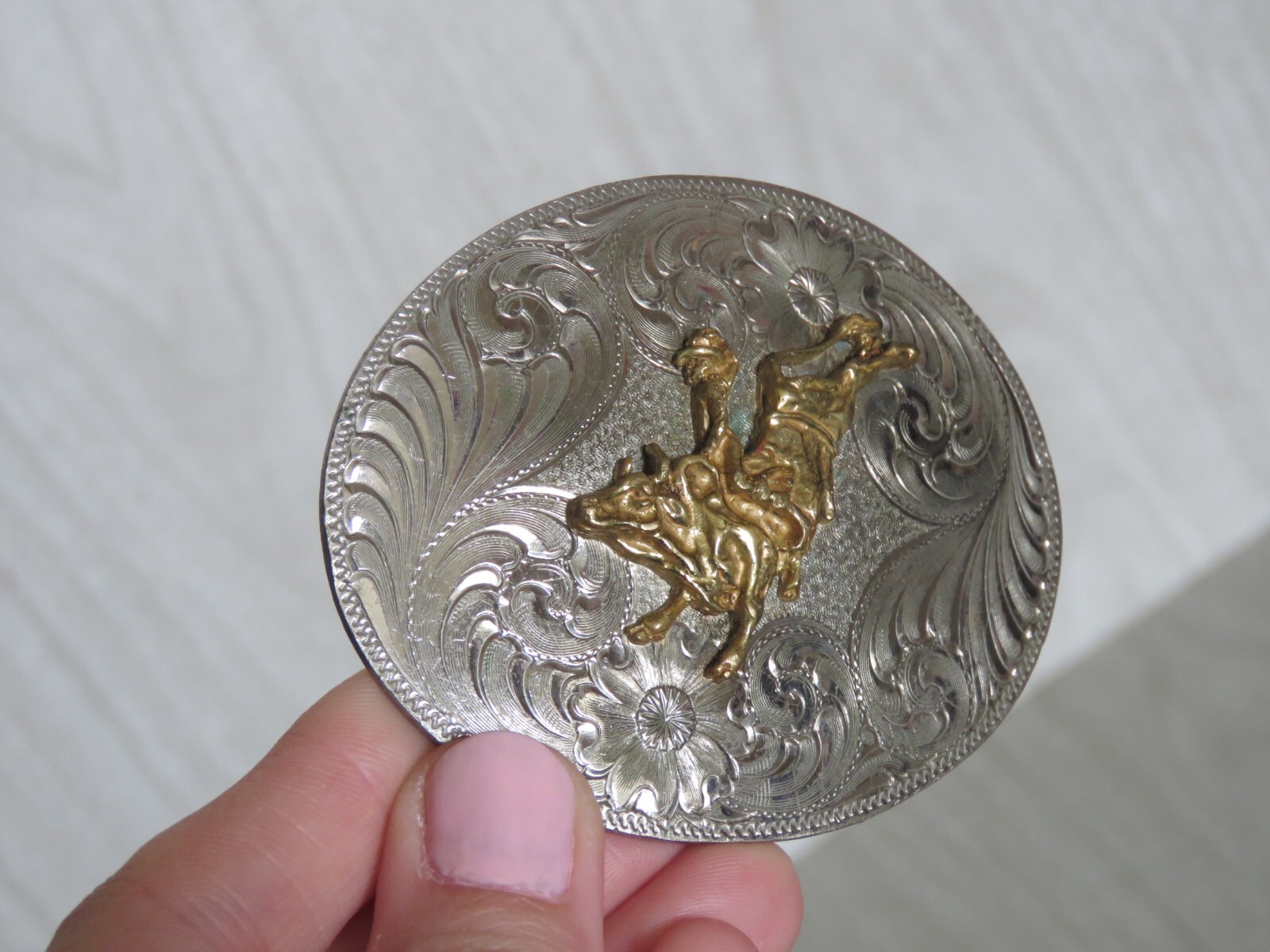 VTG Montana Silversmiths Silver Swirl Western Bull Rider Cowboy Belt Buckle READ