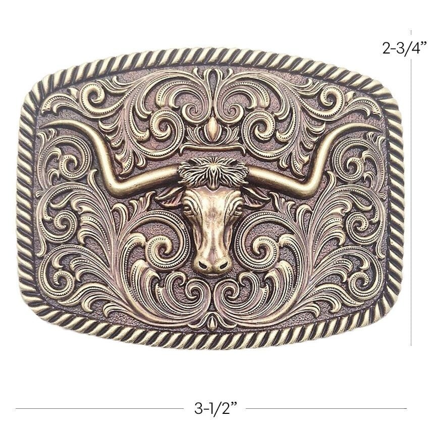 Bronze Gold Bull LONGHORN Western Belt Buckle Large Size Cowboy Rodeo buckle 028