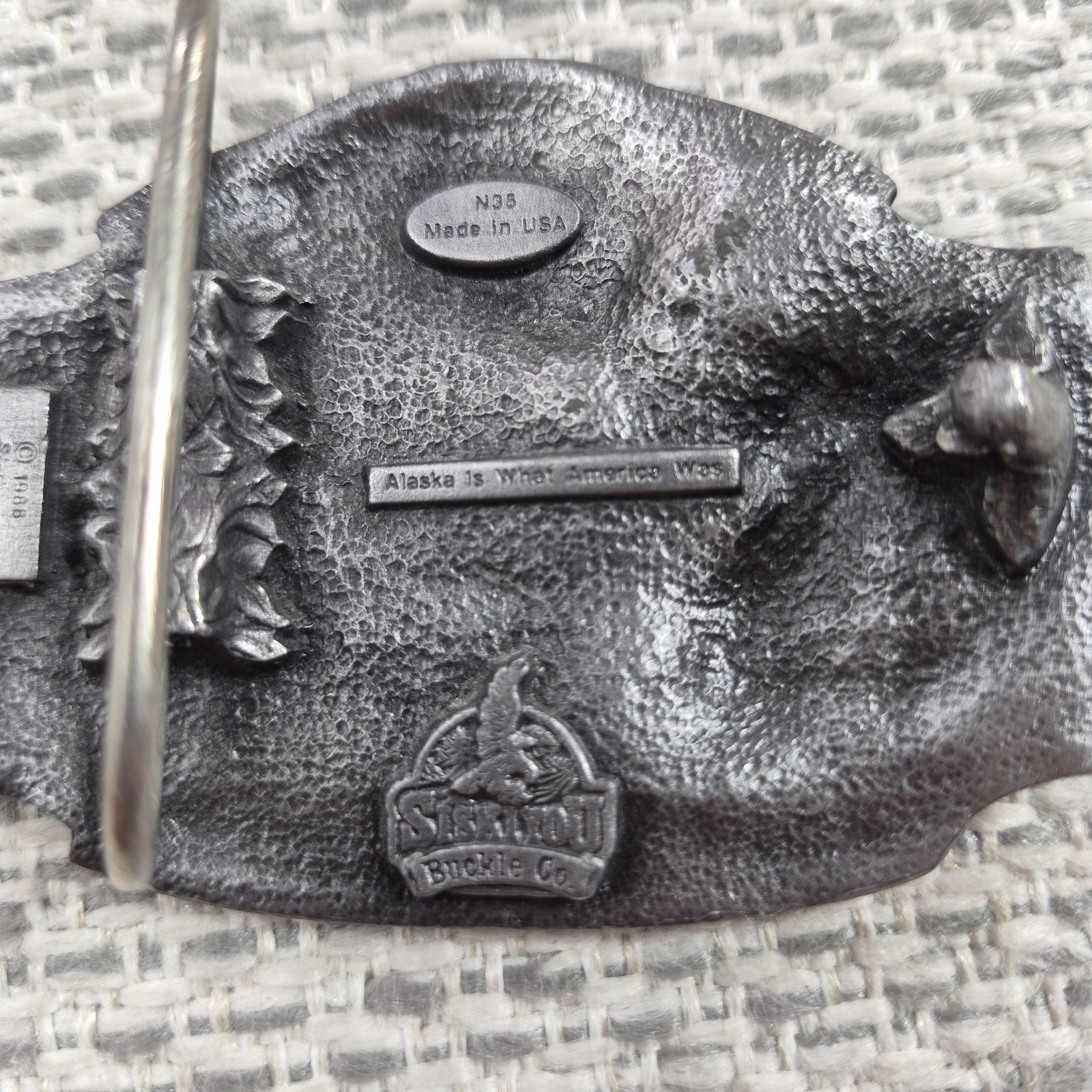 Vintage Siskiyou Buckle Co Belt Buckle Mens Silver Alaska Eagle Cabin Ram