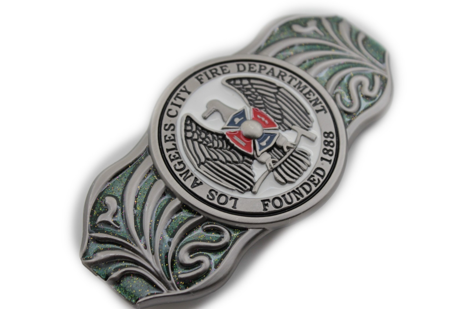 Men Women Silver Metal Belt Buckle Long Los Angeles LA Fire Department Flag 1888