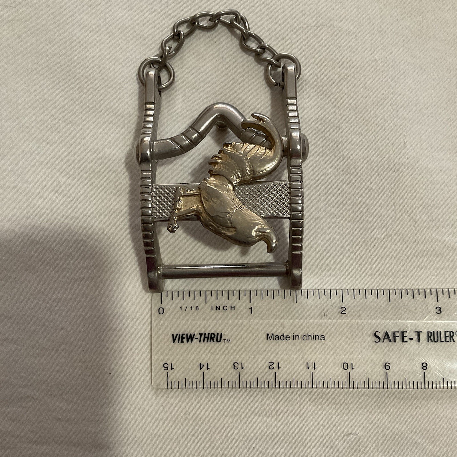 Men&rsquo;s Western Rectangle Belt Buckle Silver/Gold Rooster Design Chain Accent 1.5”