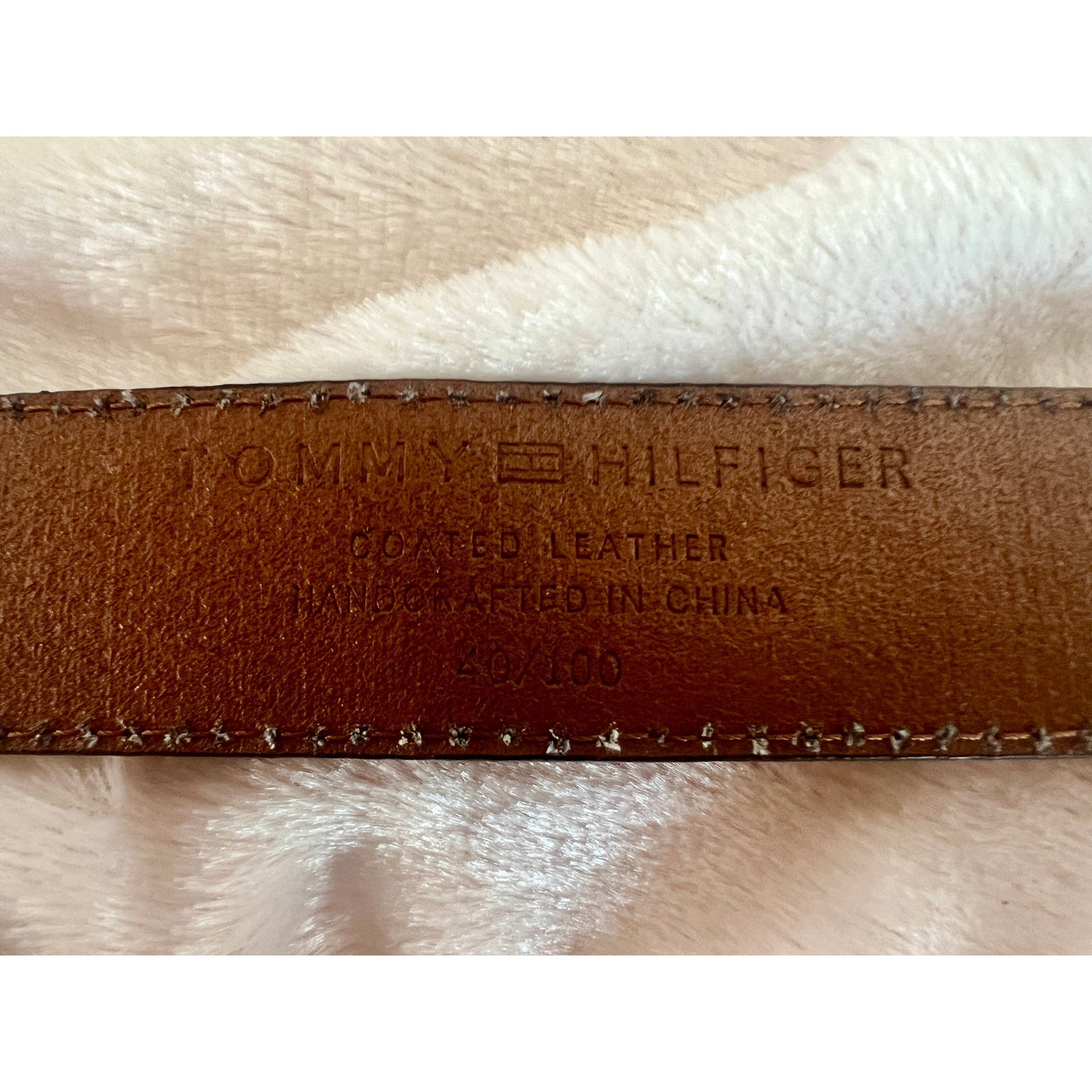 Tommy Hilfiger Brown Leather Belt Silver Buckle Stitched Casual Dress Size 40