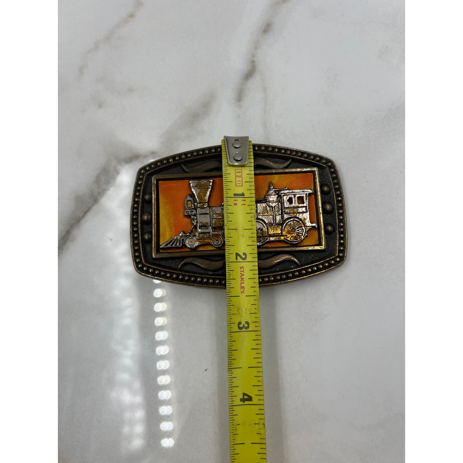 Vtg Steam Train Railroad Locomotive Belt Buckle CII New York
