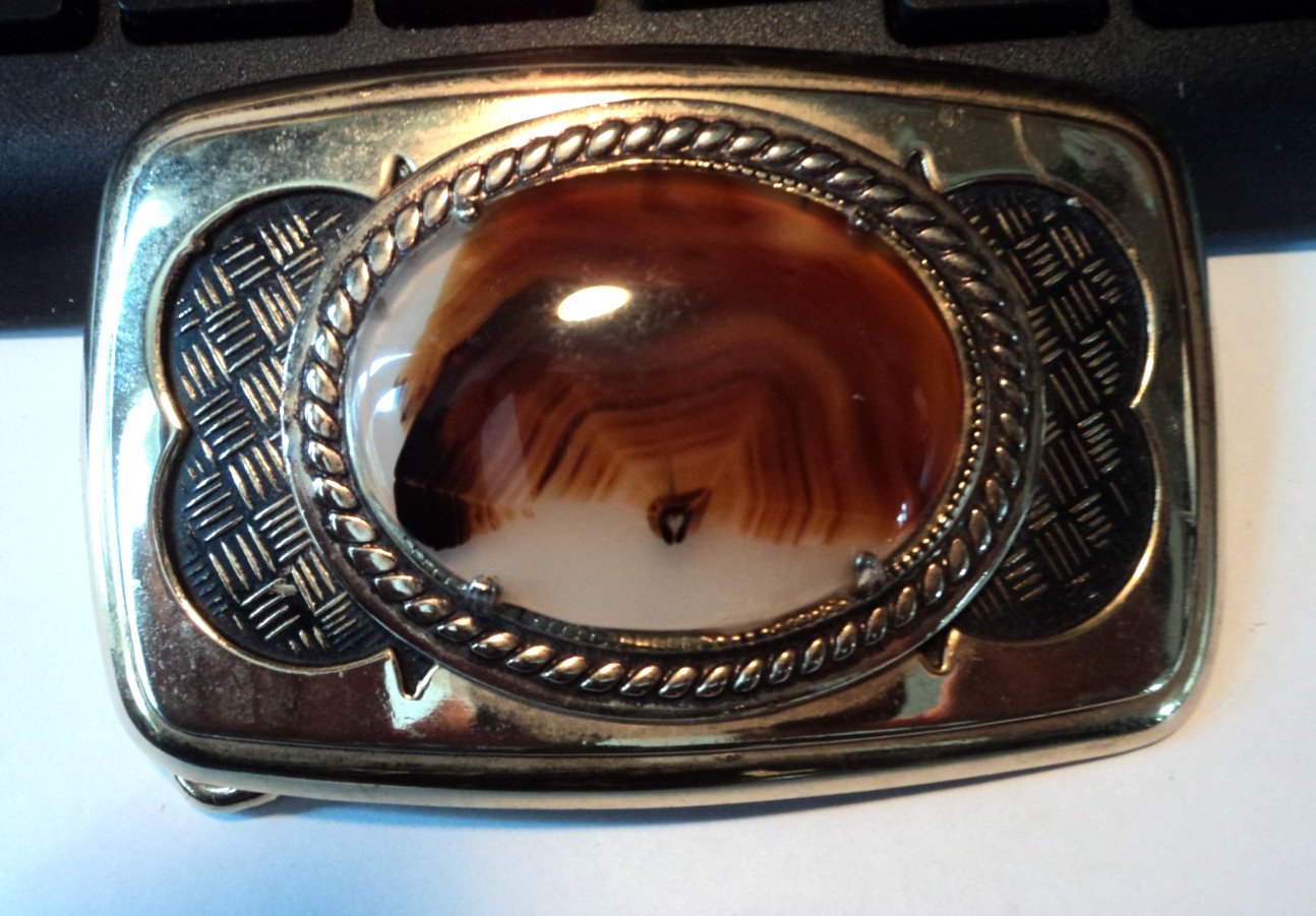 Vintage Western Cowboy Belt Buckle Polished Stone Inlay for 1.5&Prime; wide belt