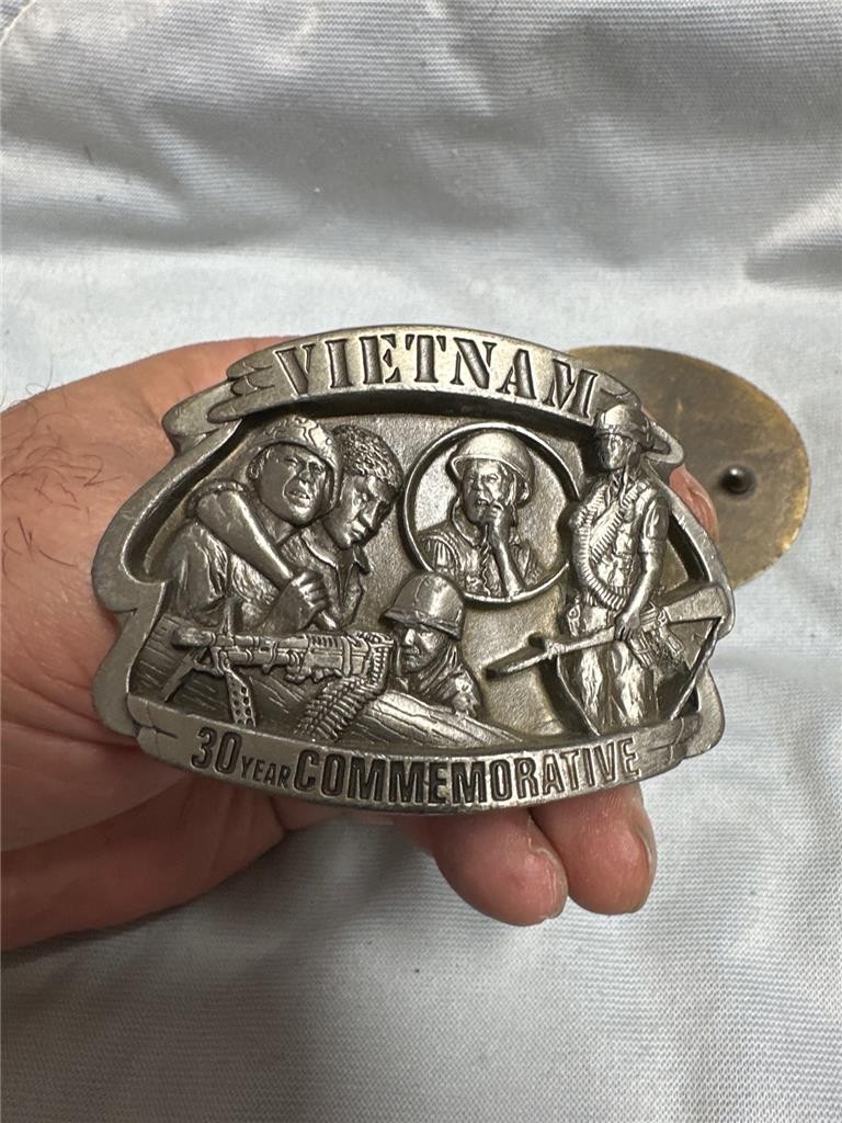 Two Vintage Vietnam Belt Buckles – 30th Year Commemorative and Veteran