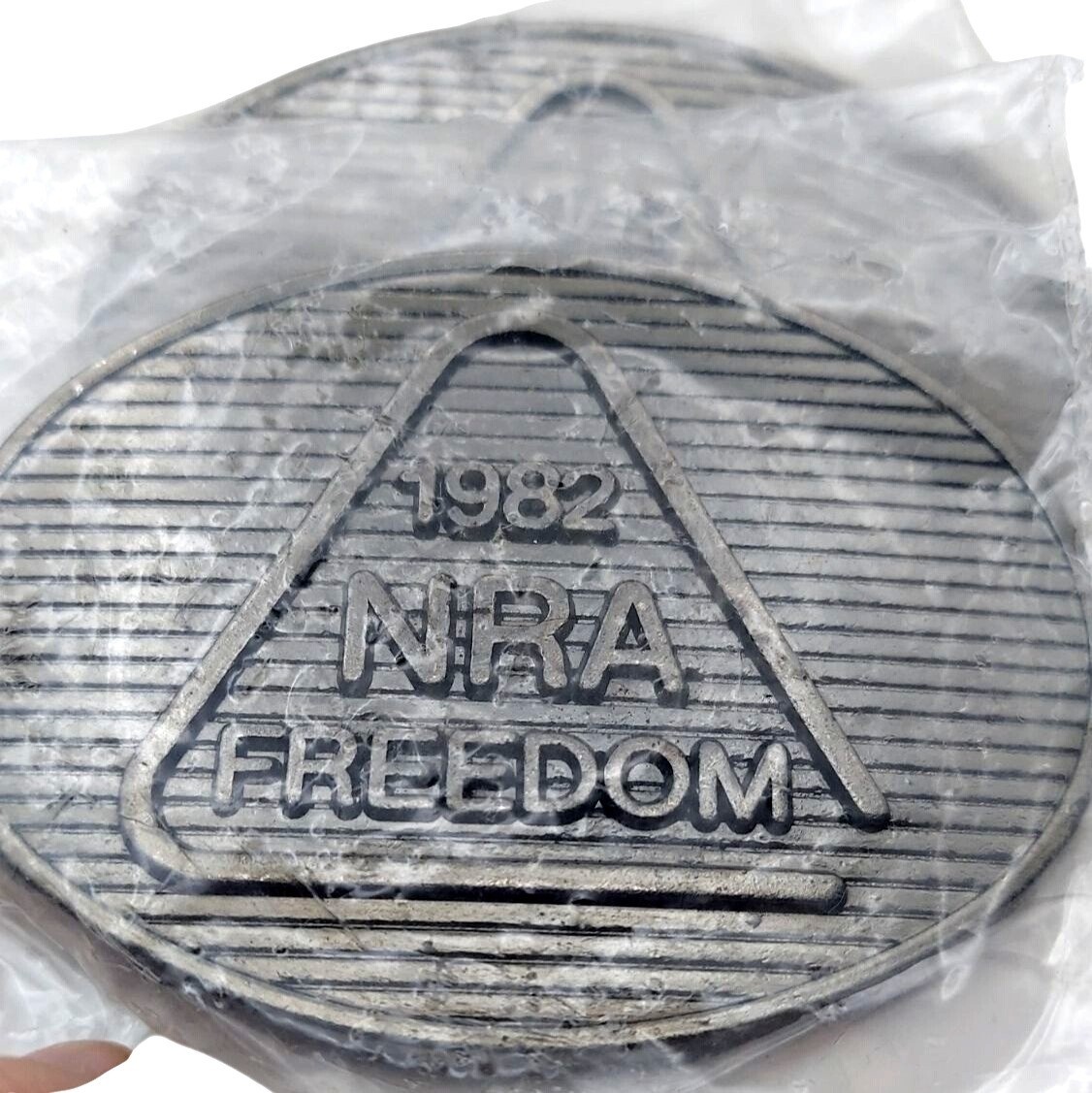 NRA Freedom Pewter Oval Belt Buckles Set Of 2 Collectible NOS Vintage 1982