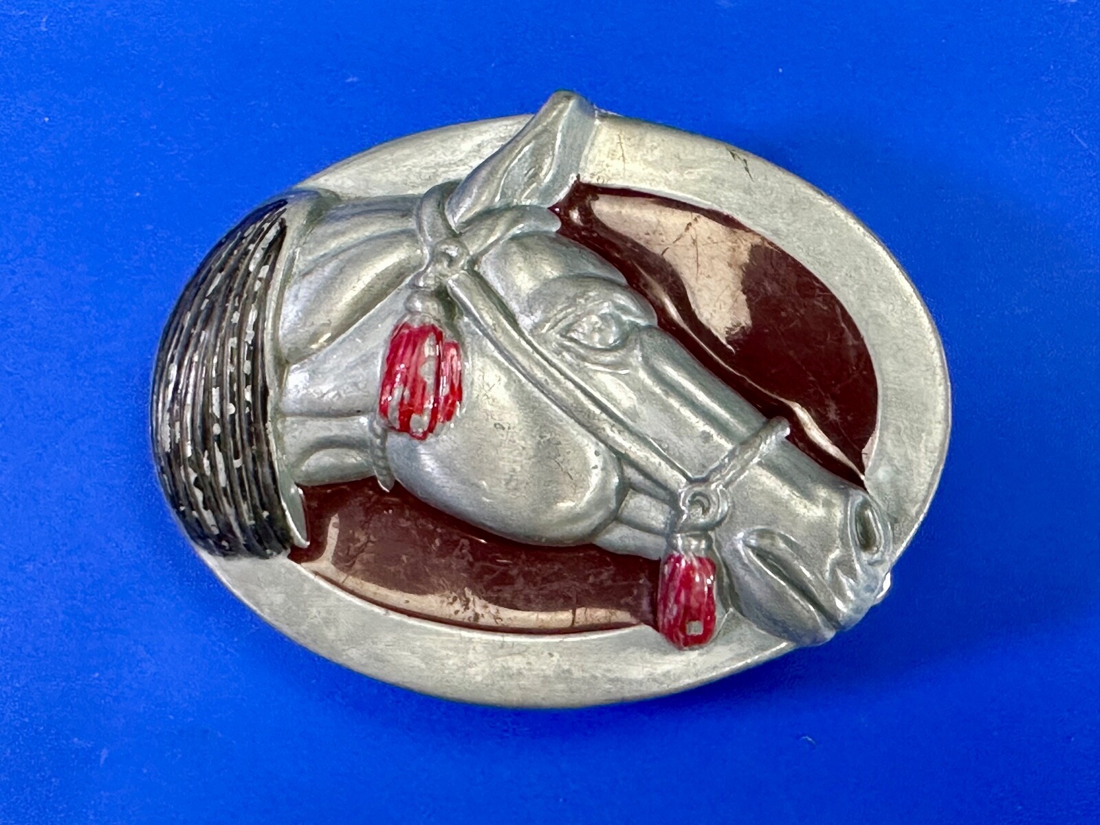 Raised Horse Head Vintage Cowgirls Red Enamel Accents Belt Buckle