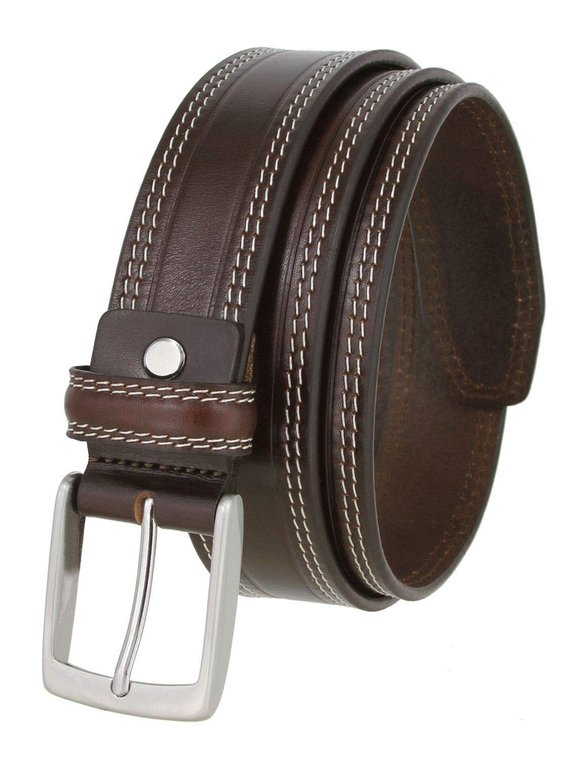 Men&rsquo;s Double White Stitching Smooth Genuine Leather Dress 38, Brown (Silver)