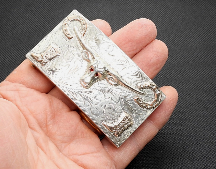 Vintage Taxco Mexican 925 Sterling Silver Cowboy Western Belt Buckle Eagle 50