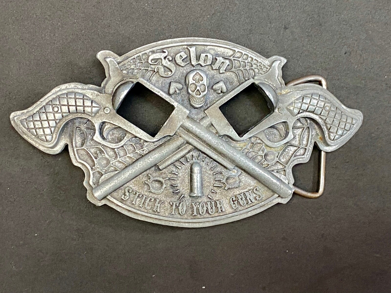 Stick To Your Guns Missing The Rotating Revolvers Felon Belt Buckle Tattoo Style