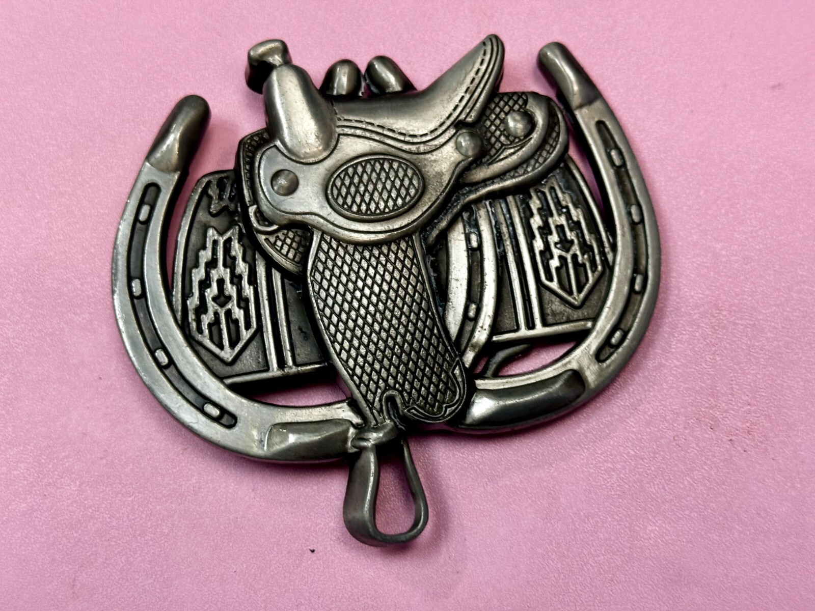 Horse Saddle Cutout Silver Tone Jockey Equestrian Western Cowboy&rsquo;s Belt Buckle