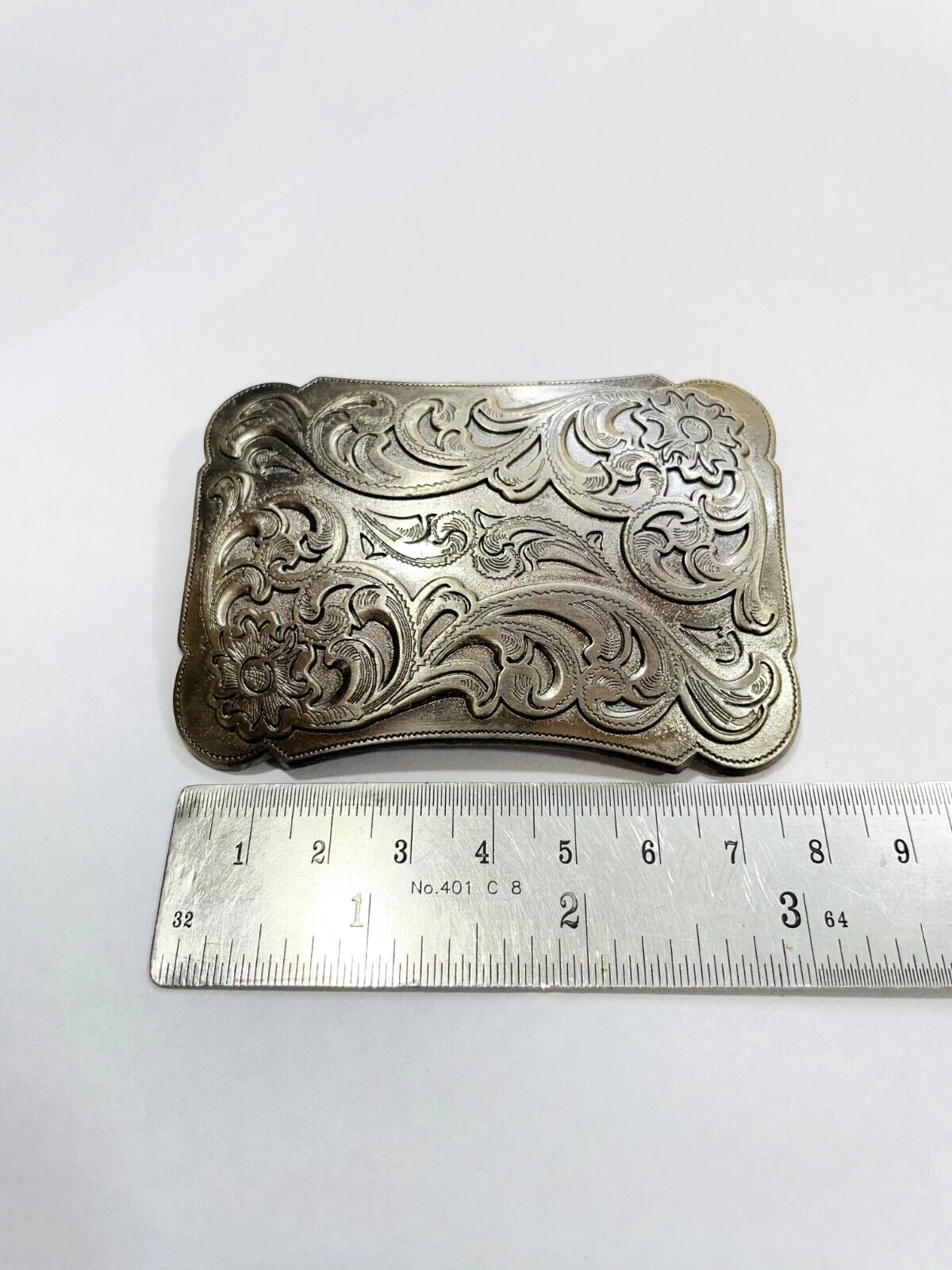 Western Designer Buckle In Silver Antique Color Plate Buckle Unisex Handmade 1.5