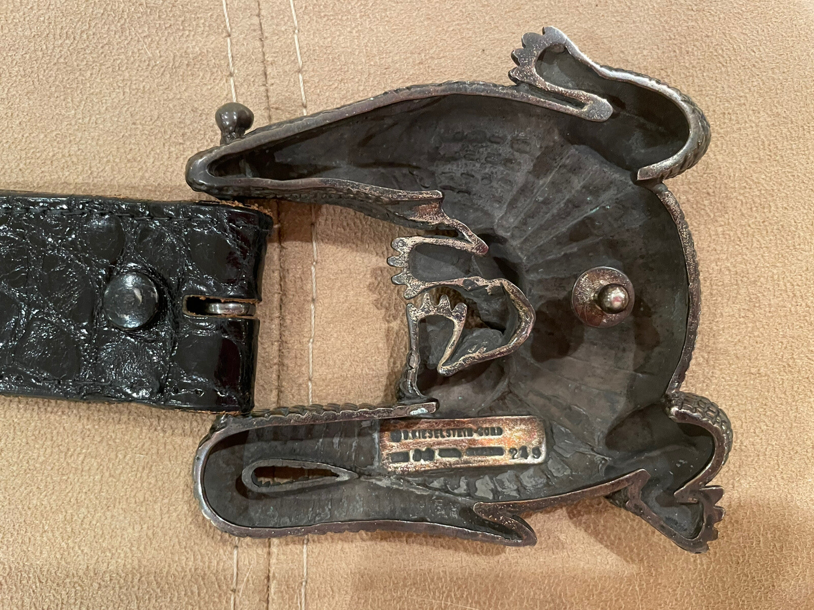 Huge! Kieselstein-Cord Sterling Alligator Buckle With Black Alligator Belt Sz 2