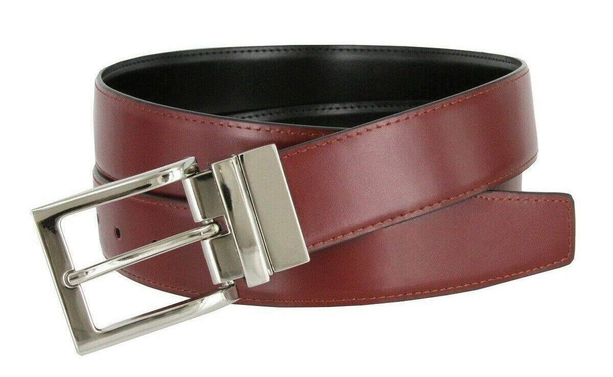 Men&rsquo;s Belt Genuine Leather Reversible Rotated 34, Silver Buckle-burg/Blk