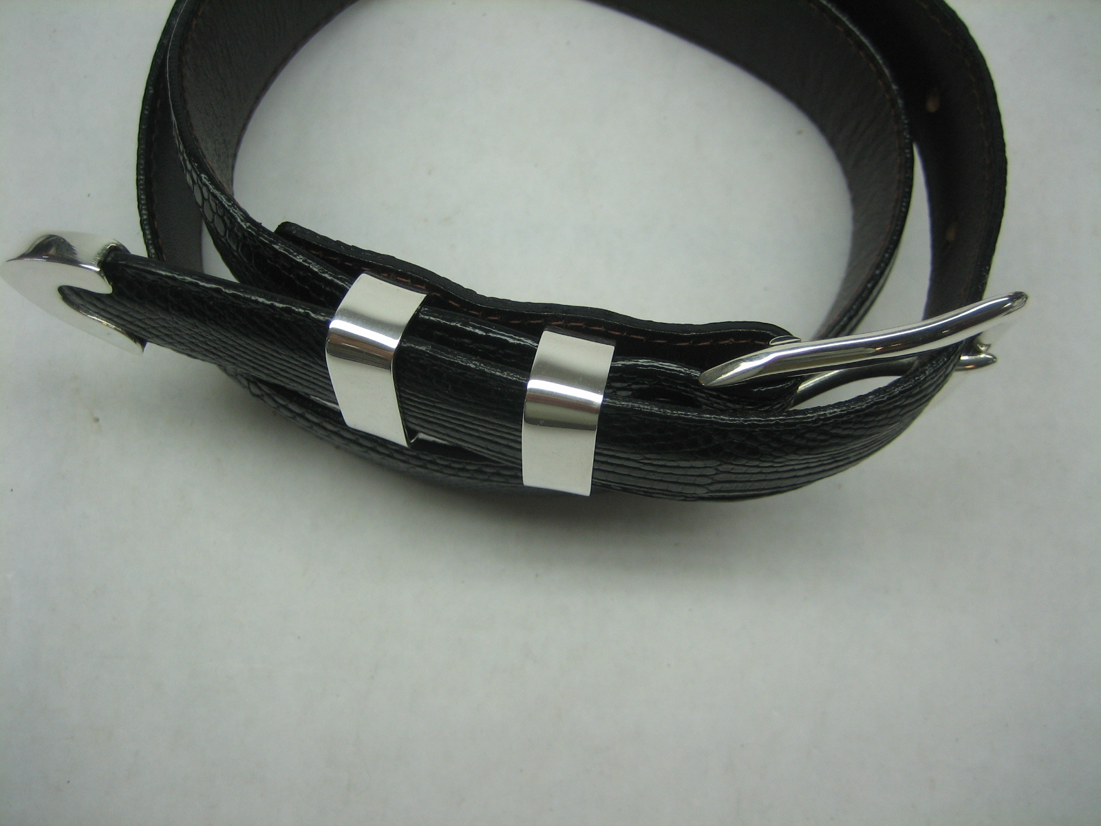 Genuine lizard belt size&rsquo;s 26 to 46.w/ sterling silver 925 buckle 4 pc set U.S.A