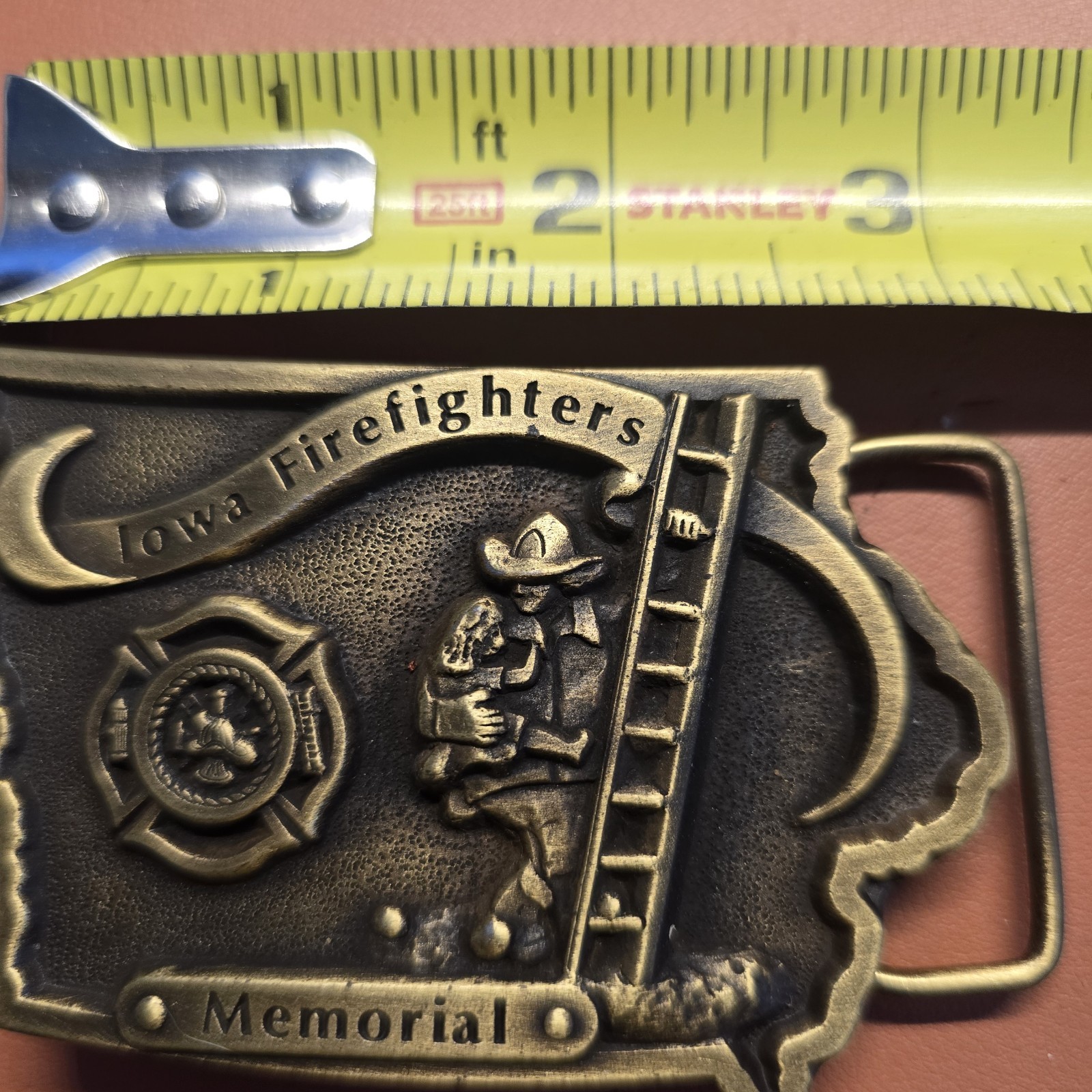 Iowa Firefighters Memorial Belt Buckle Brass Limited Edition Serial No. 842